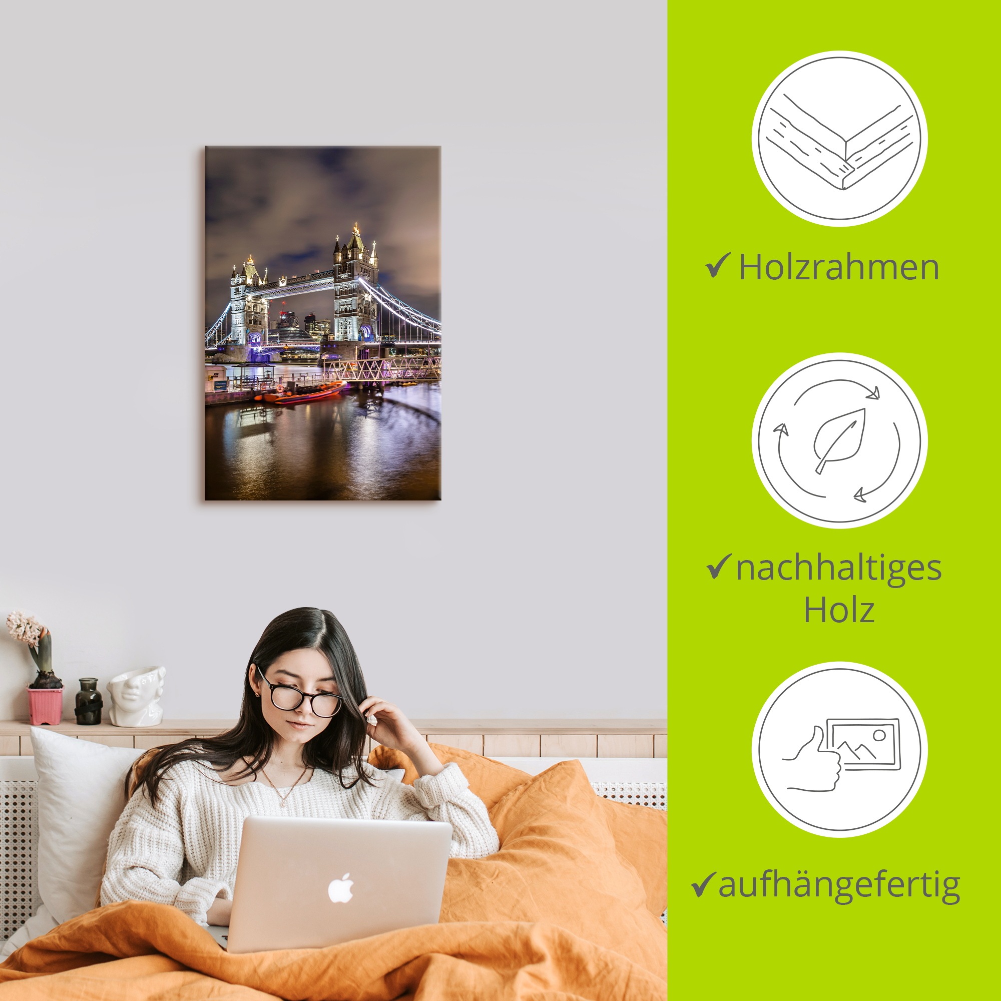 Artland Wandbild »LONDON Tower Bridge im Abendlicht« London 1 Stk. tlg. als Alubild, Leinwandbild, Poster, Wandaufkleber in verschied. Größen