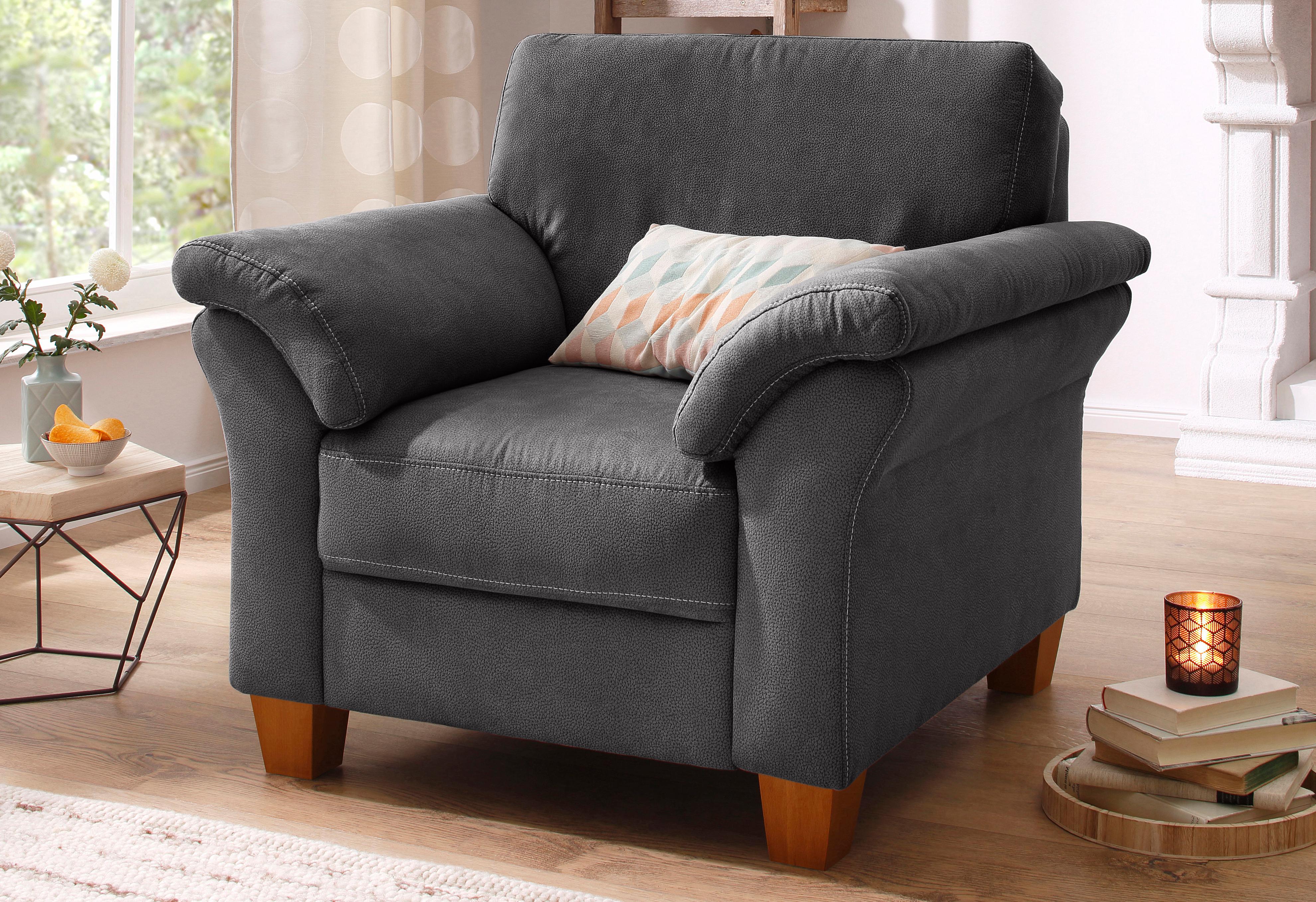 OTTO home Sessel "Borkum, B: 101 cm, Federkern-Polsterung, komfortable Sitzhöhe 46 cm" Frei im Raum stellbar, Massivholzfüße, wohnliches Design