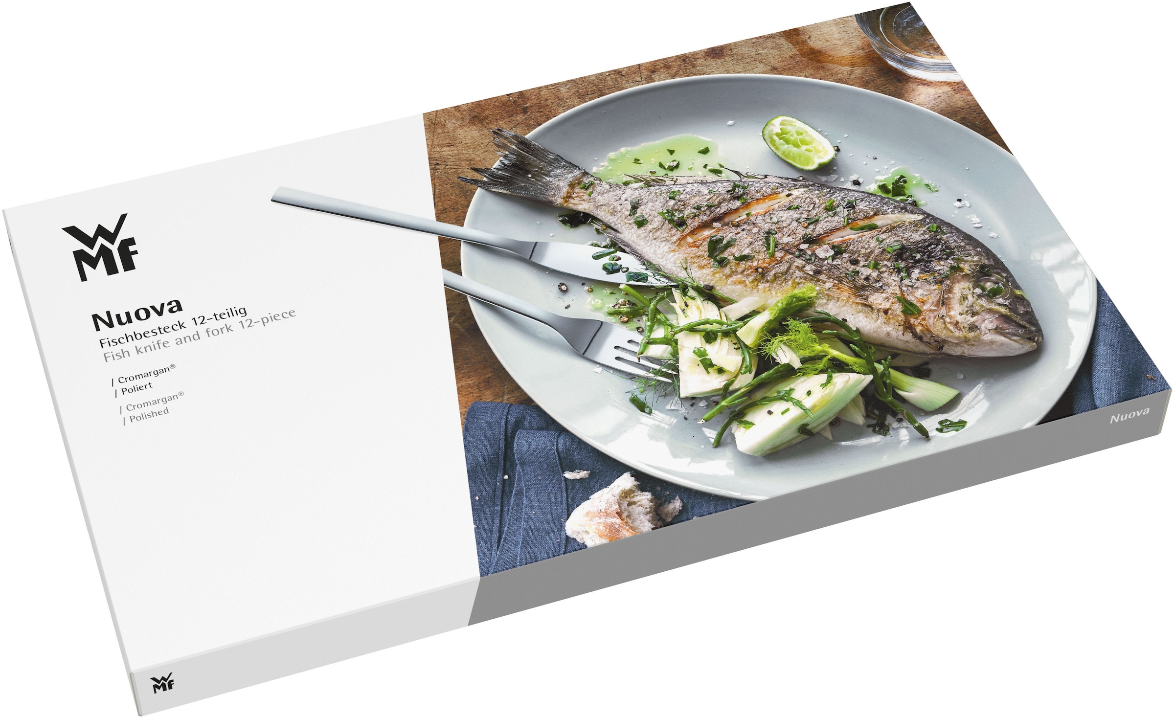 WMF Fischbesteck »Nuova«, (Set, 12 tlg.), 12-tlg., Cromargan Edelstahl rostfrei 18/10, Geschenkverpackung