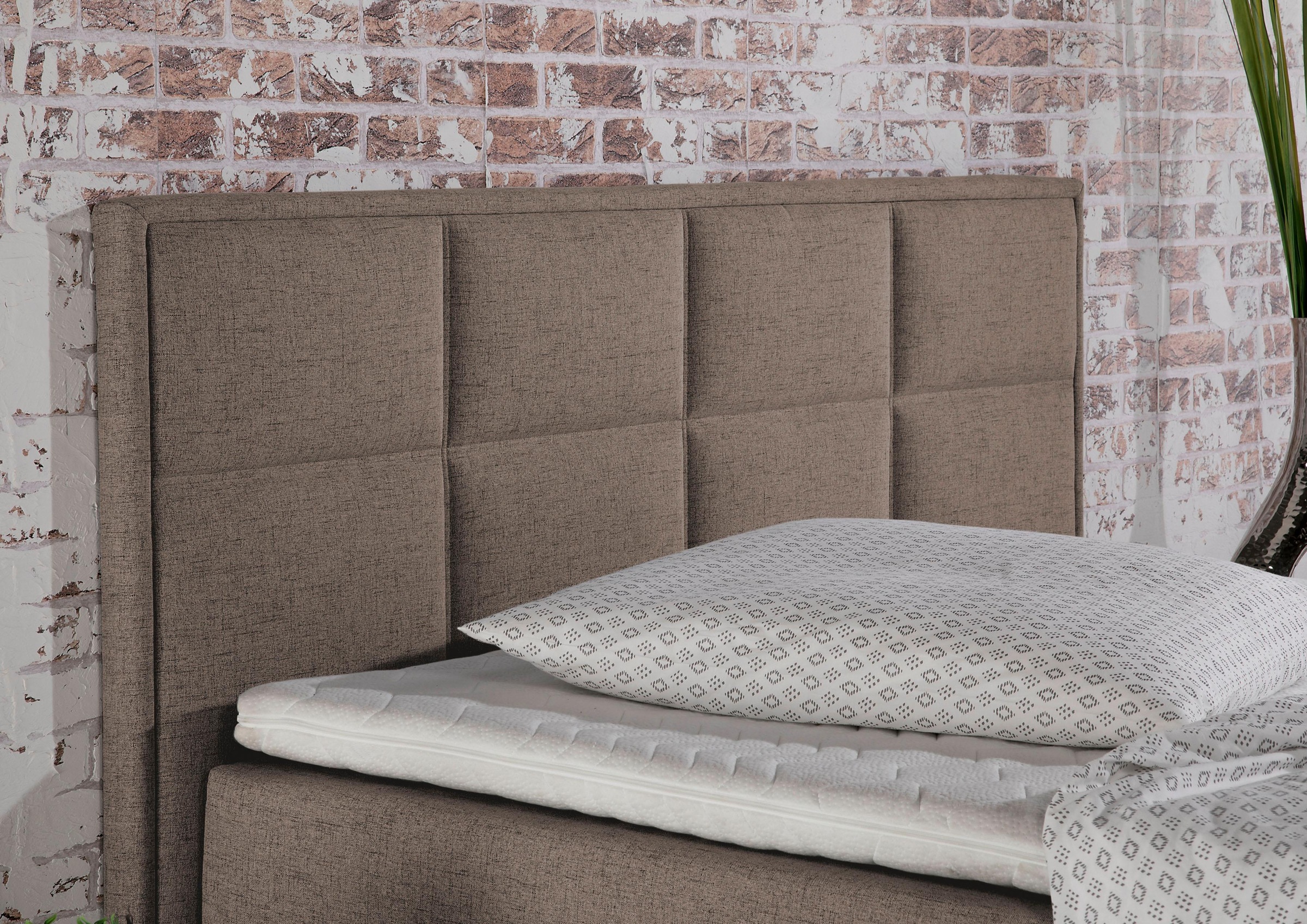 Boxspringbett HOME AFFAIRE "Casey", braun (hellbraun), B:151cm L:209cm, Struktur fein (100% Polyester), Komplettbetten, Boxspringbett, in 5 Breiten, 3 Ausführungen, 2 Härtegraden, Steppung, Topper 8