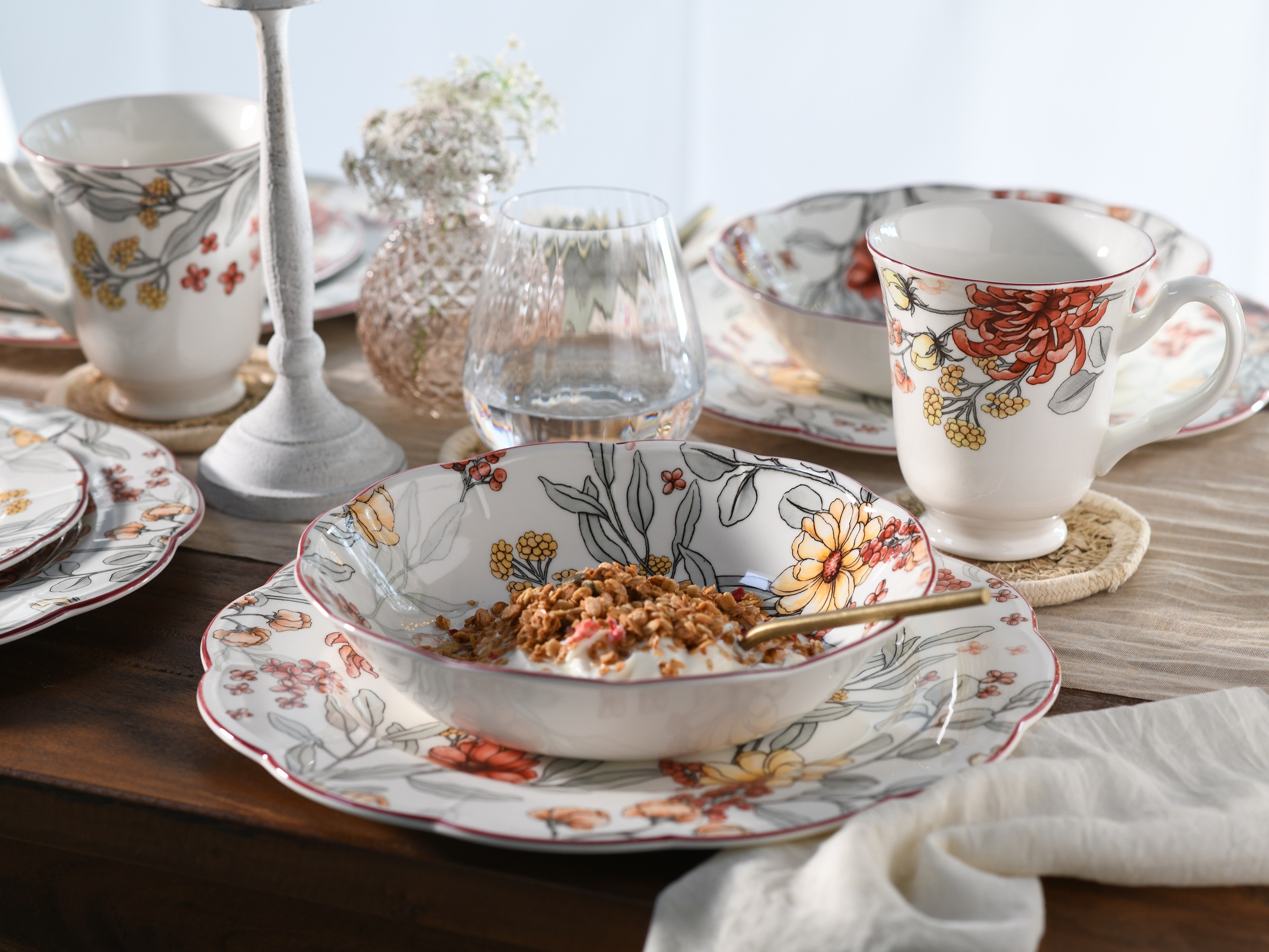 CreaTable Kombiservice »Fiore, Kombi-Service 16-tlg«, (Set, 16 tlg.), Blütendekor, Blätterdekor