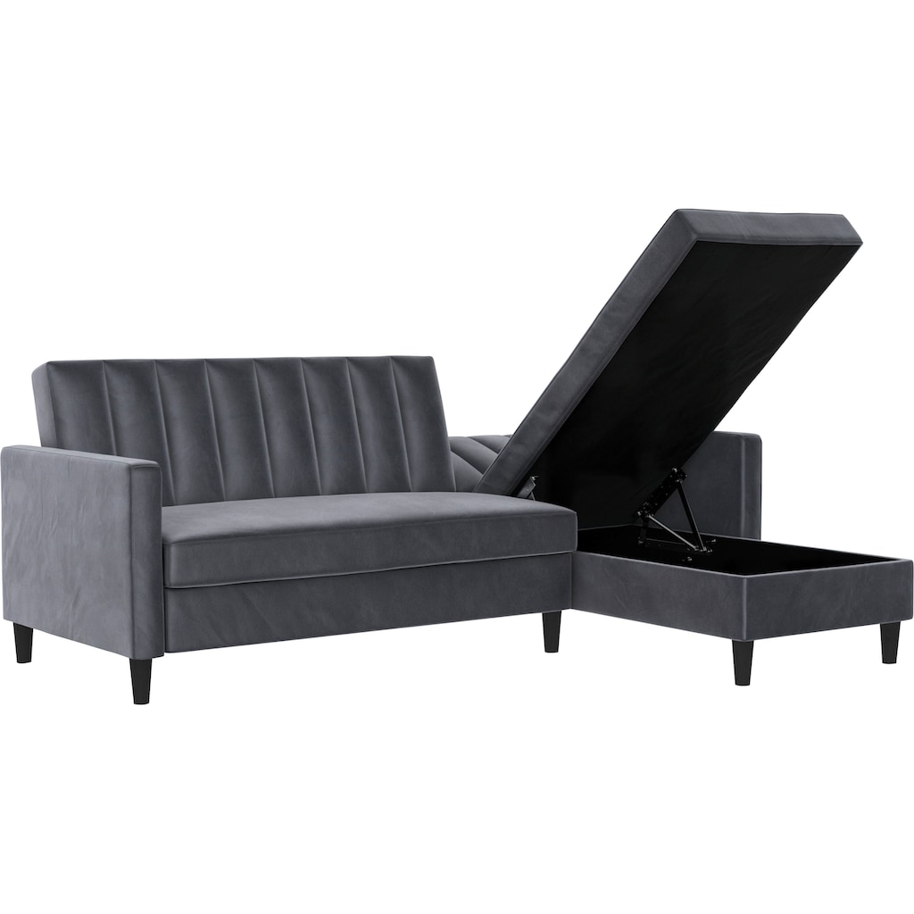 Dorel Home Ecksofa mit Schlafffunktion, Recamiere mit Stauraum beidseitig montierbar, Rückenlehne 2-teilig und 3-fach verstellbar