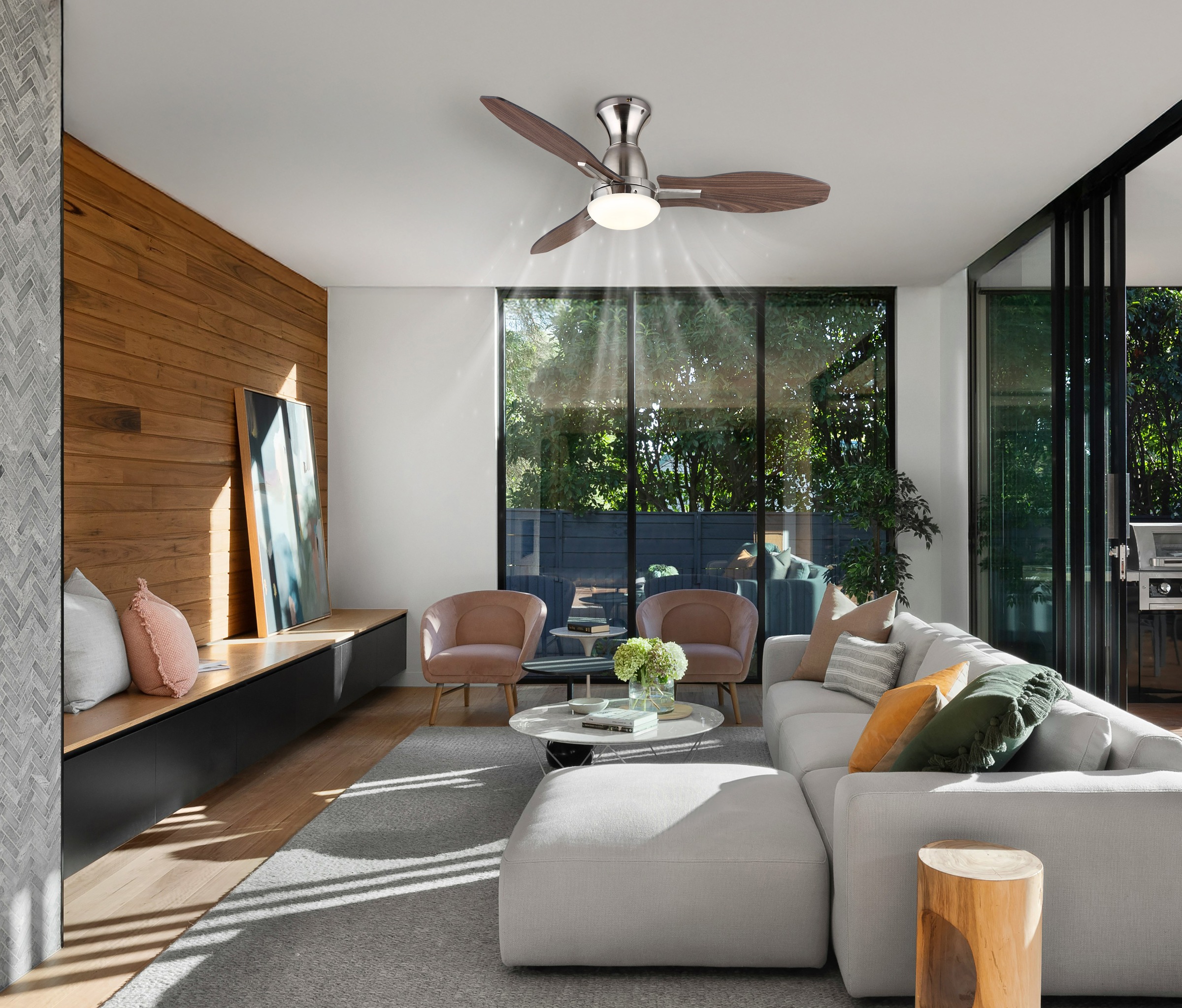 GLOBO LIGHTING Deckenleuchte »GALE« LED-Modul 1 Stk. warmweiß - kaltweiß Ventilator kühlen-heizen holzoptik CCT 3000/4500/6000K