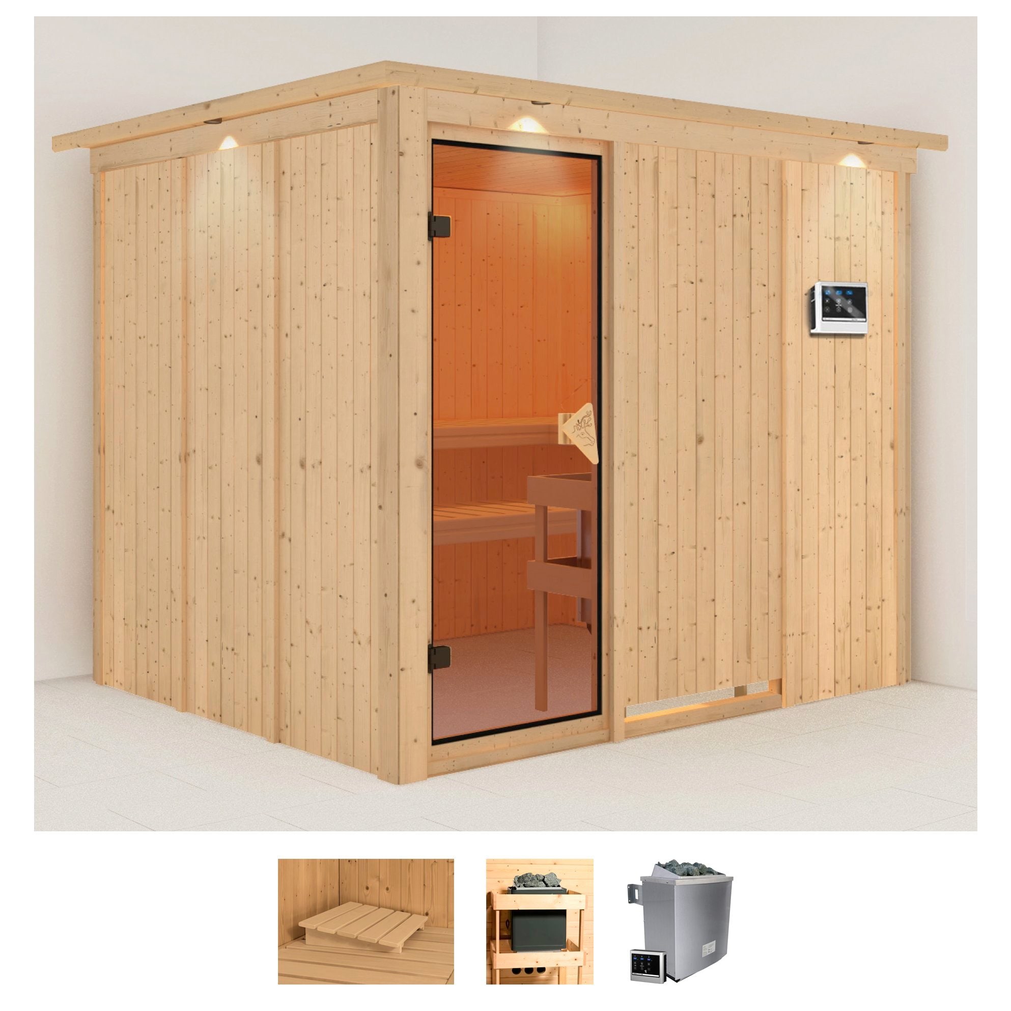 Karibu Sauna "Gitte" Set, Ofen 9 KW externe Strg easy