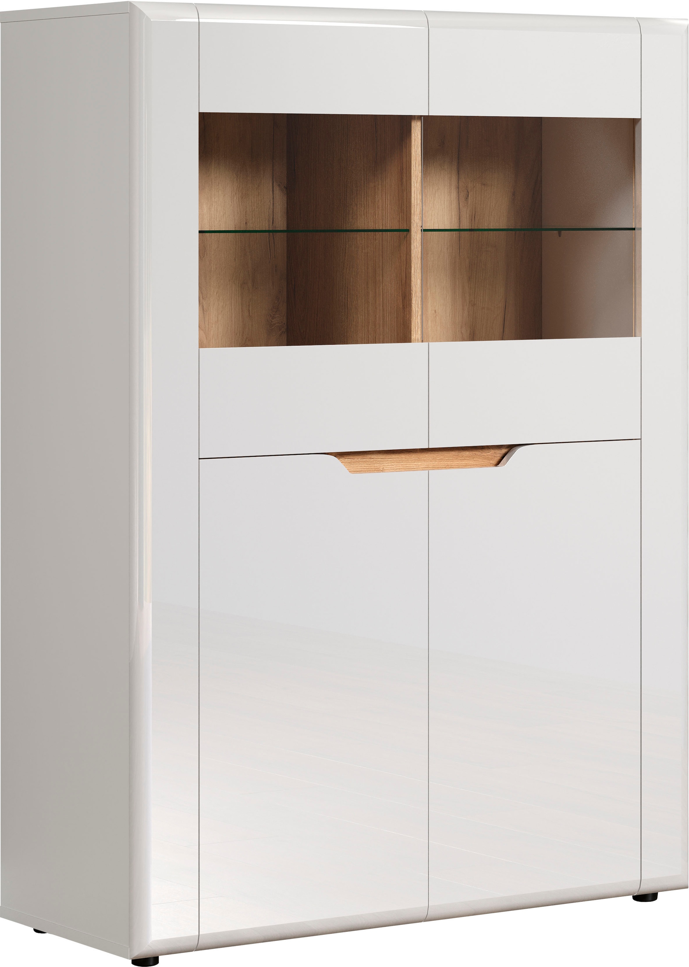 INOSIGN Vitrine »Graz Highboard mit Glastüren«, (Packung, 1 St.), Grifflos, Breite 96 cm, Höhe 132 cm