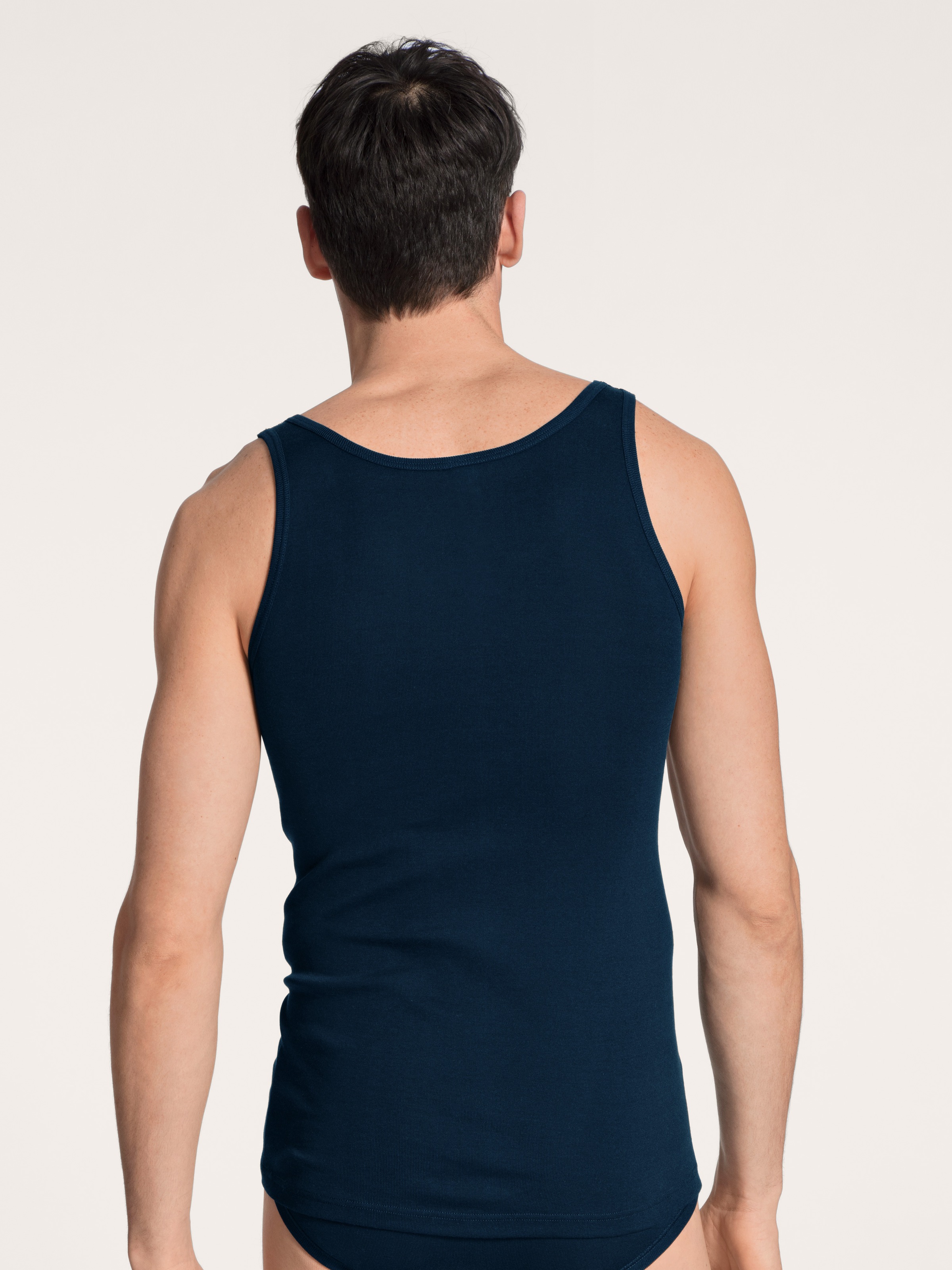 Tanktop CALIDA "Twisted Cotton", Herren, Gr. L (52/54), blau (admiral), Feinripp, Obermaterial: 100% Baumwolle, unifarben, normal hüftbedeckend, Rundhals, Tops Tanktop, Pure Cotton, Feinripp-Qualität, Rundhals-Ausschnitt 4