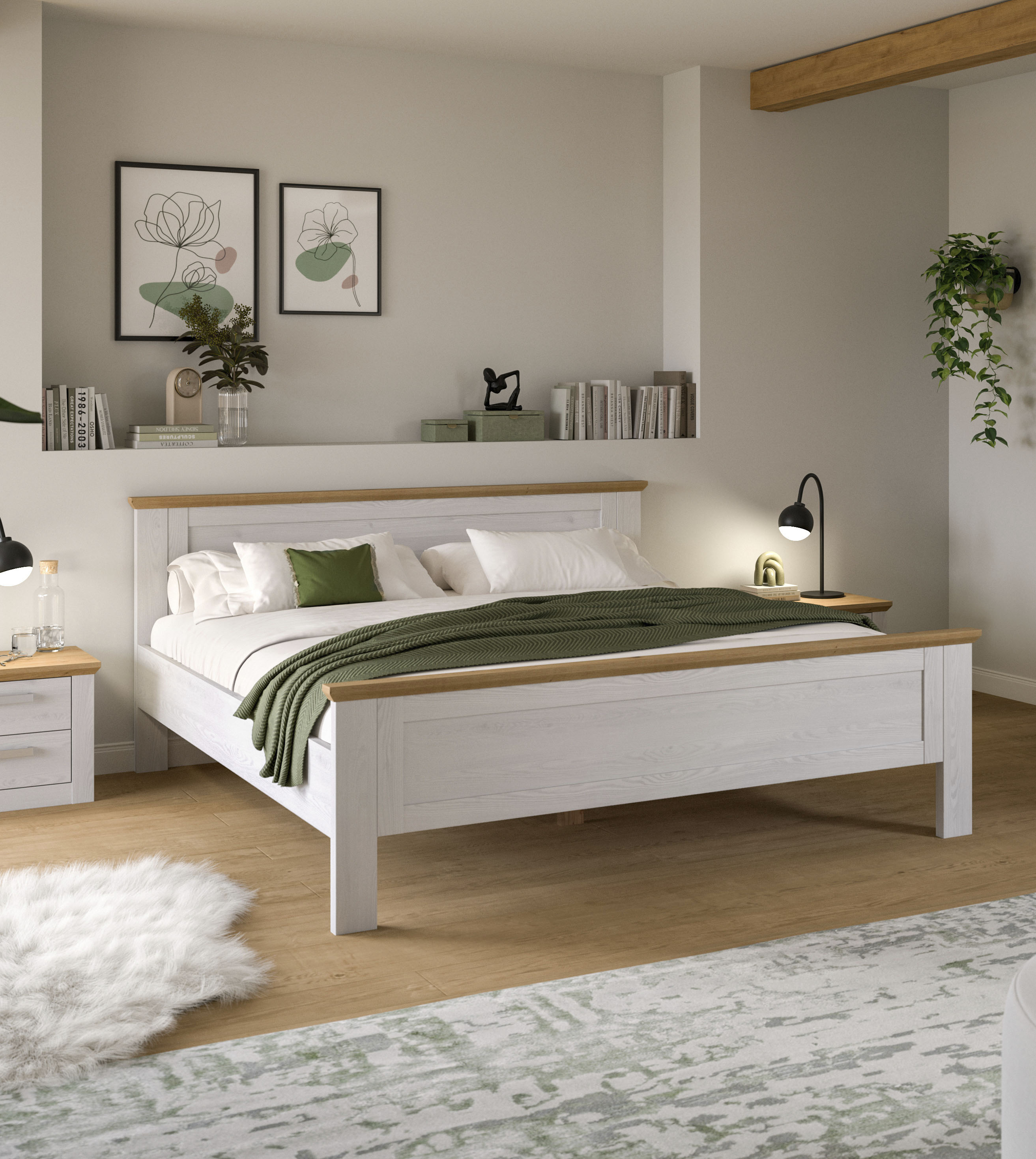 Home affaire Bettgestell "COSENZA, Breite 189cm, im Landhausstil" für Matratzen 180x200 cm, ohne Lattenrost, Bett, Kastenbett, Schlafzimmer, Schlafen