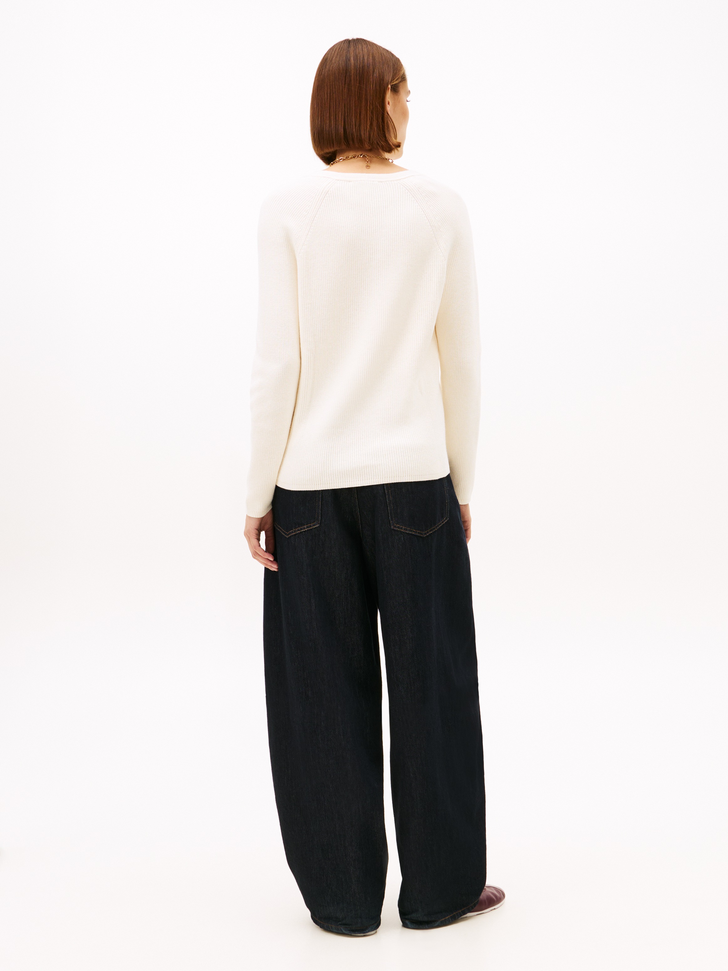 Tommy Hilfiger Strickpullover »CO CARDI STITCH V-NK LS« mit Logostickerei