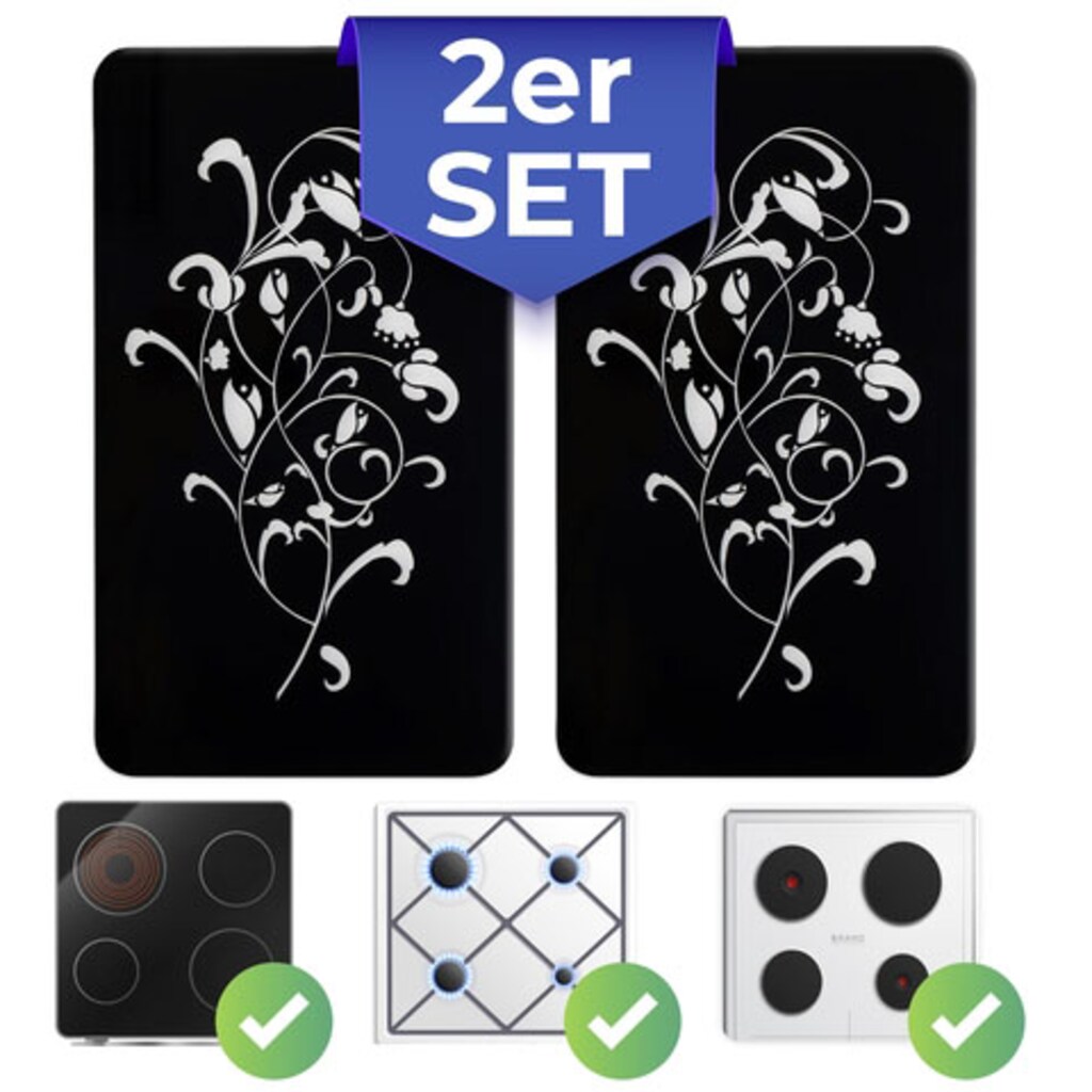 Maximex Herd-Abdeckplatte »Ornamento Nero«, (Set, 2 tlg., 2-er Set)