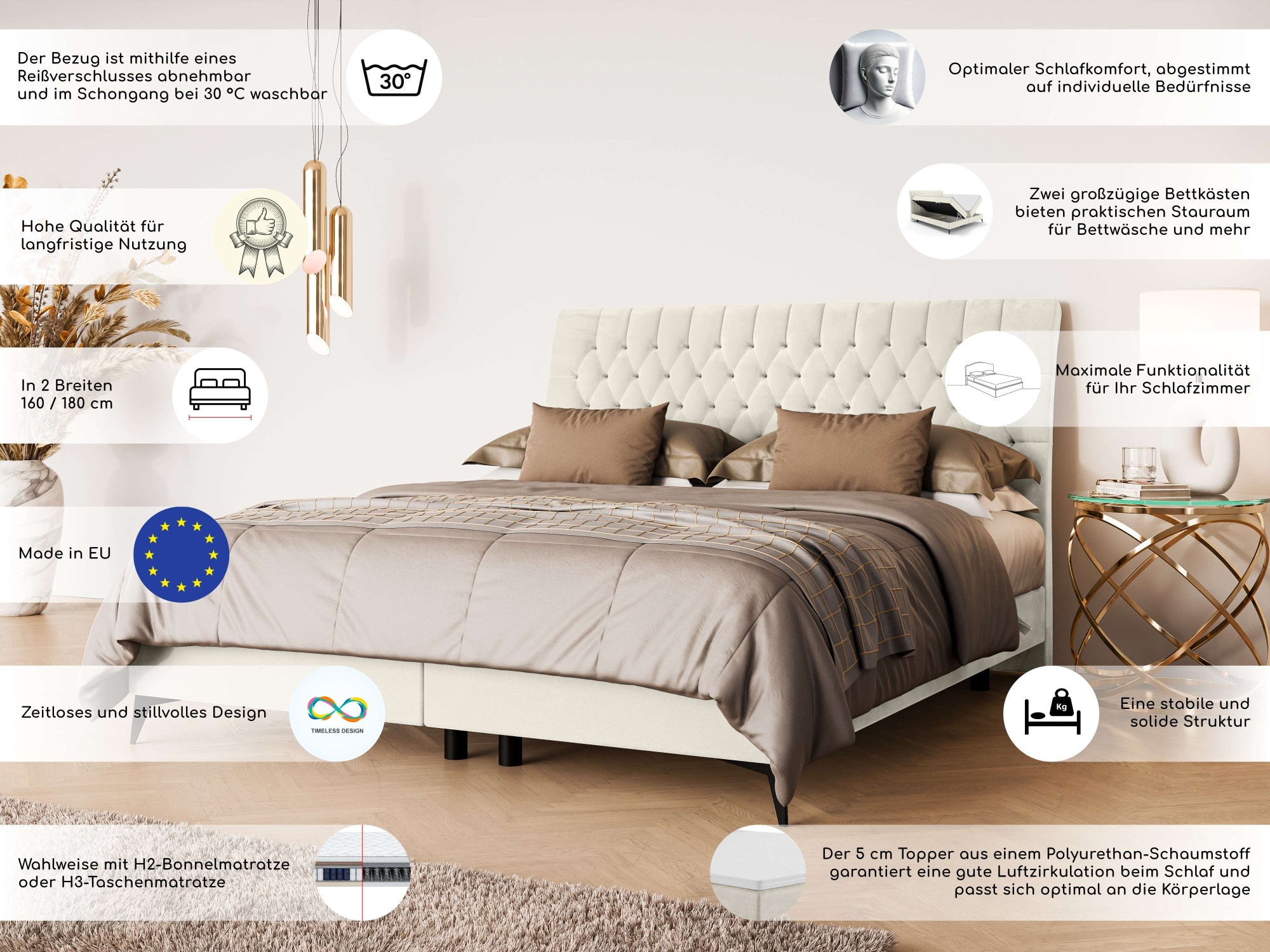 Thumbnail - Leonique Polsterbett "SYDNEE mit Matratze und Topper, in 2 Breiten (160 und 180 cm)" Boxspringbett mit Kopfteil, Bettkas...