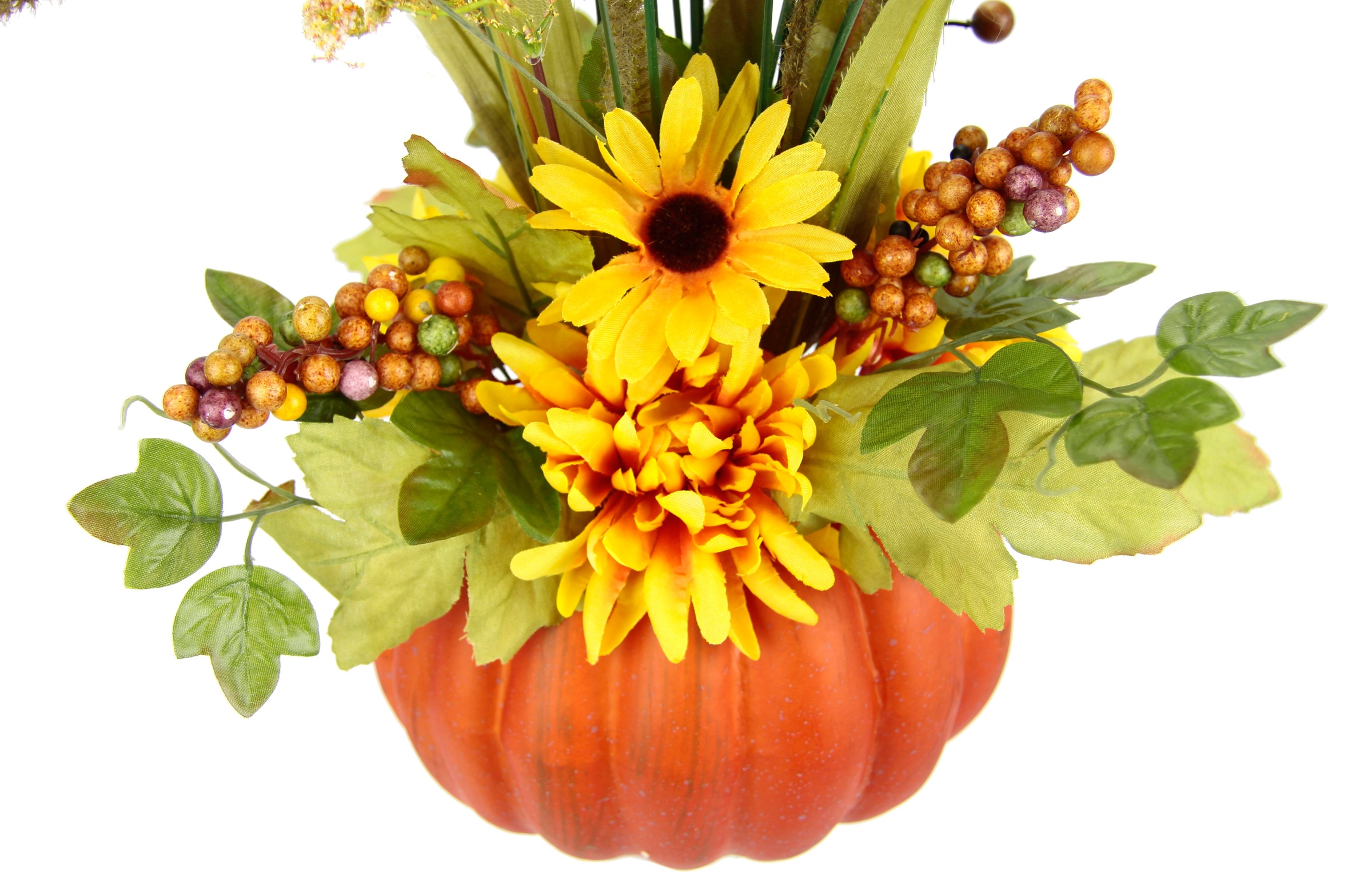 I.GE.A. Kunstblume »Gesteck aus Dahlien Beeren Gräsern im Kürbis«, Arrangement mit künstlichen Blumen Dekoblumen Herbstdeko