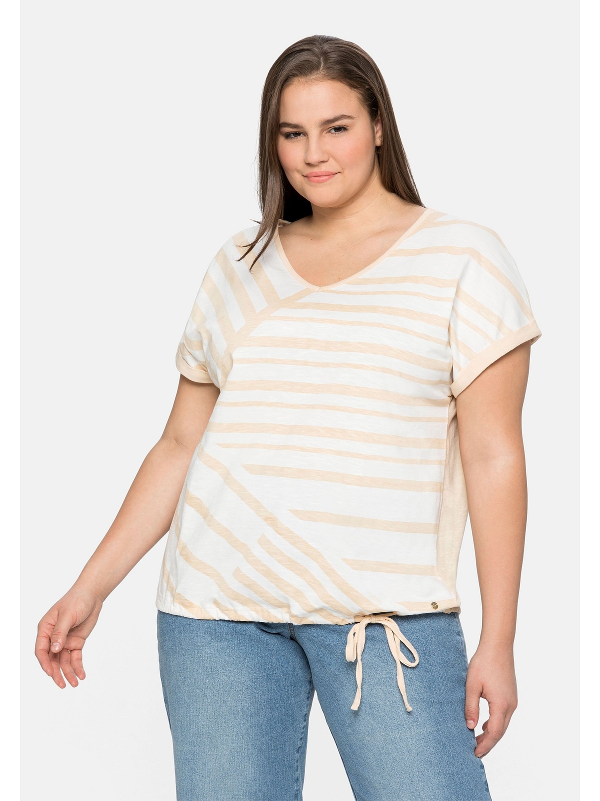 Sheego T-Shirt »Große Größen«, mit vorn bestellen Tunnelzug BAUR | und Streifenprint