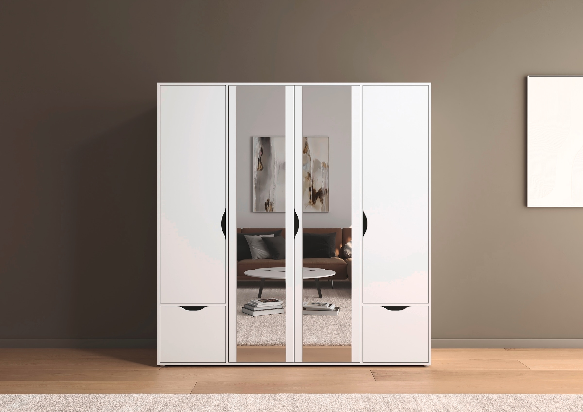 rauch Drehtürenschrank "Kleiderschrank Schrank Garderobe Wäscheschrank NARAI mit Schubladen" in 3 verschiedenen Ausstattungen BASIC/CLASSIC/PREMIUM, Griffausfräsungen für eine grifflose Optik TOPSELLER MADE IN GERMANY