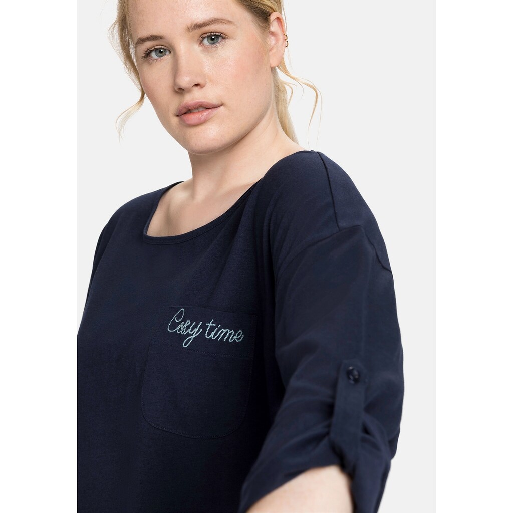Damenmode Shirts & Sweatshirts Sheego Longshirt »Longshirt«, mit Krempelärmel und gerundetem Saum marine