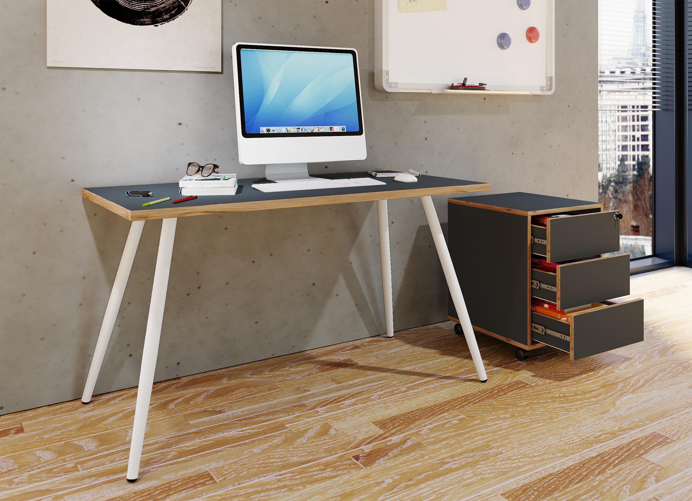 VCM Schreibtisch »VCM Schreibtisch Computertisch Bürotisch Skandanivischer Retro Look Salia 138x80 cm«, (Salia)