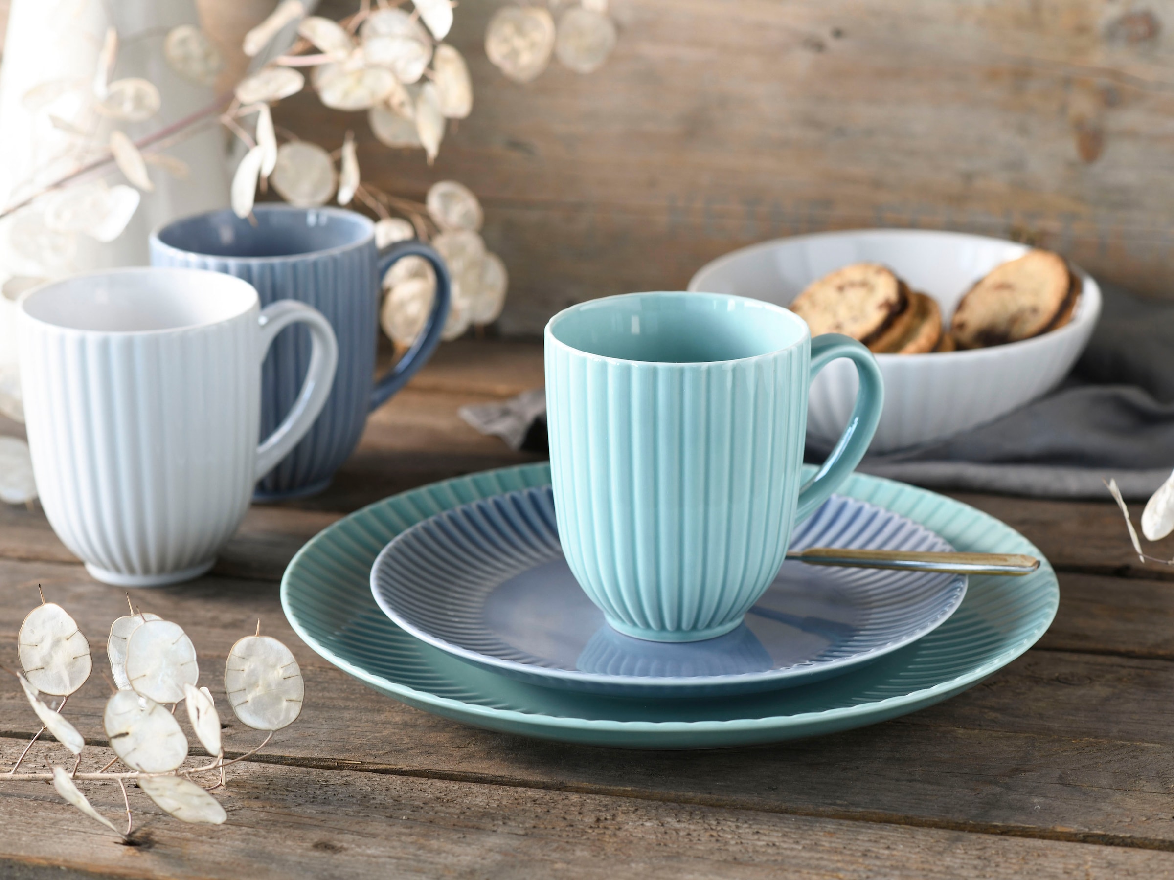CreaTable Kombiservice »Geschirr-Set Allegra«, (Set, 16 tlg., Kaffeeservice und Tafelservice im Set, für 4 Personen), Service, nostalgisches Relief, 16 Teile, für 4 Personen