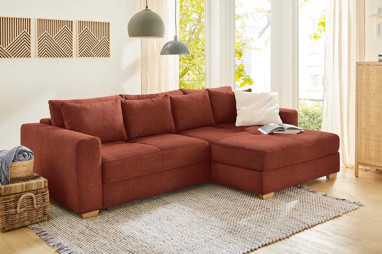 Jockenhöfer Gruppe "Kampen L-Form, B: 288 cm, Liegefl. 153x245 cm" mit Schlaffunktion, Bettkasten & Zierkissen, Federkern