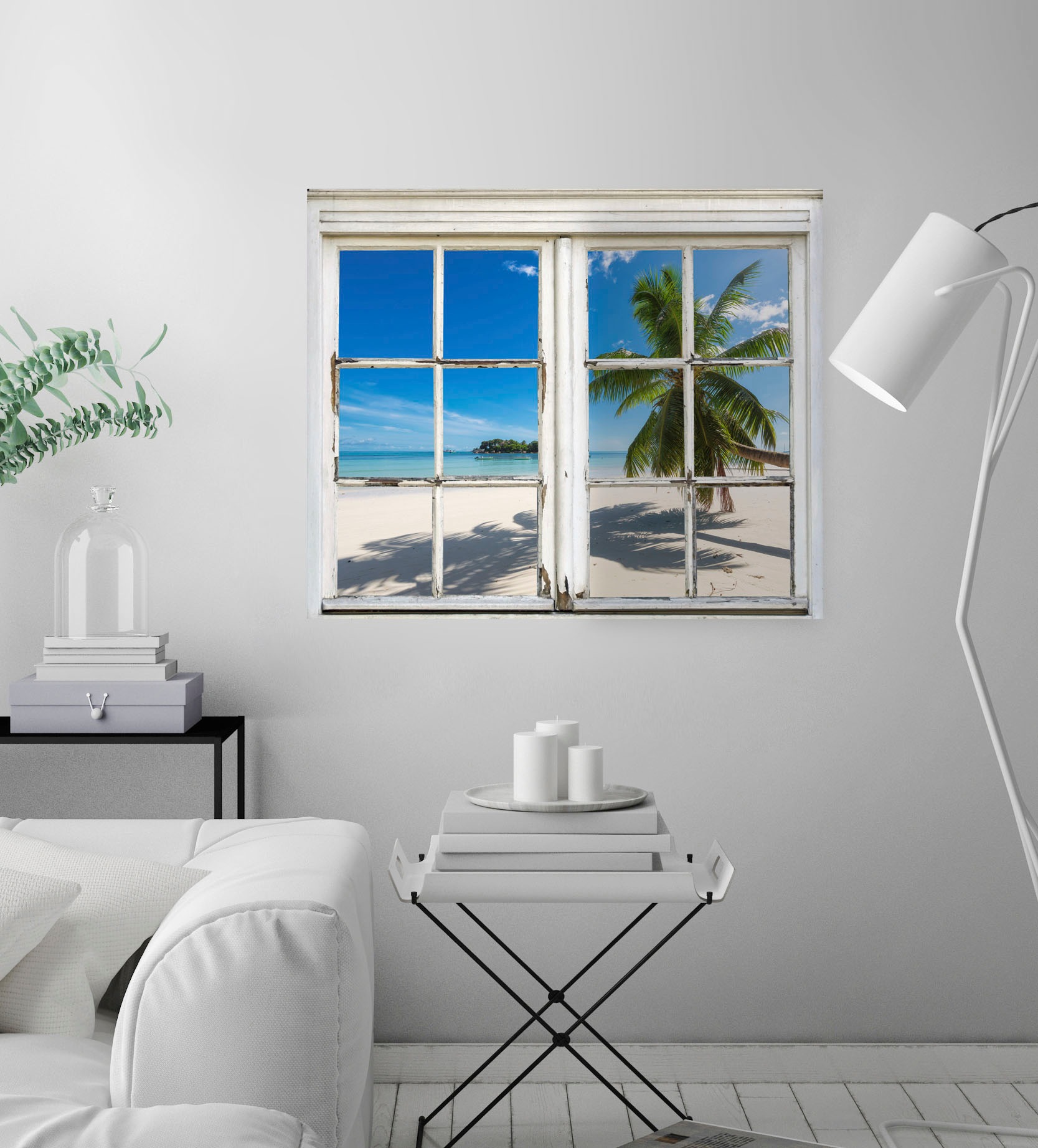 queence Wandsticker »Sandstrand«, Wandsticker, Wandbild, selbstklebend, 3D, Fenster