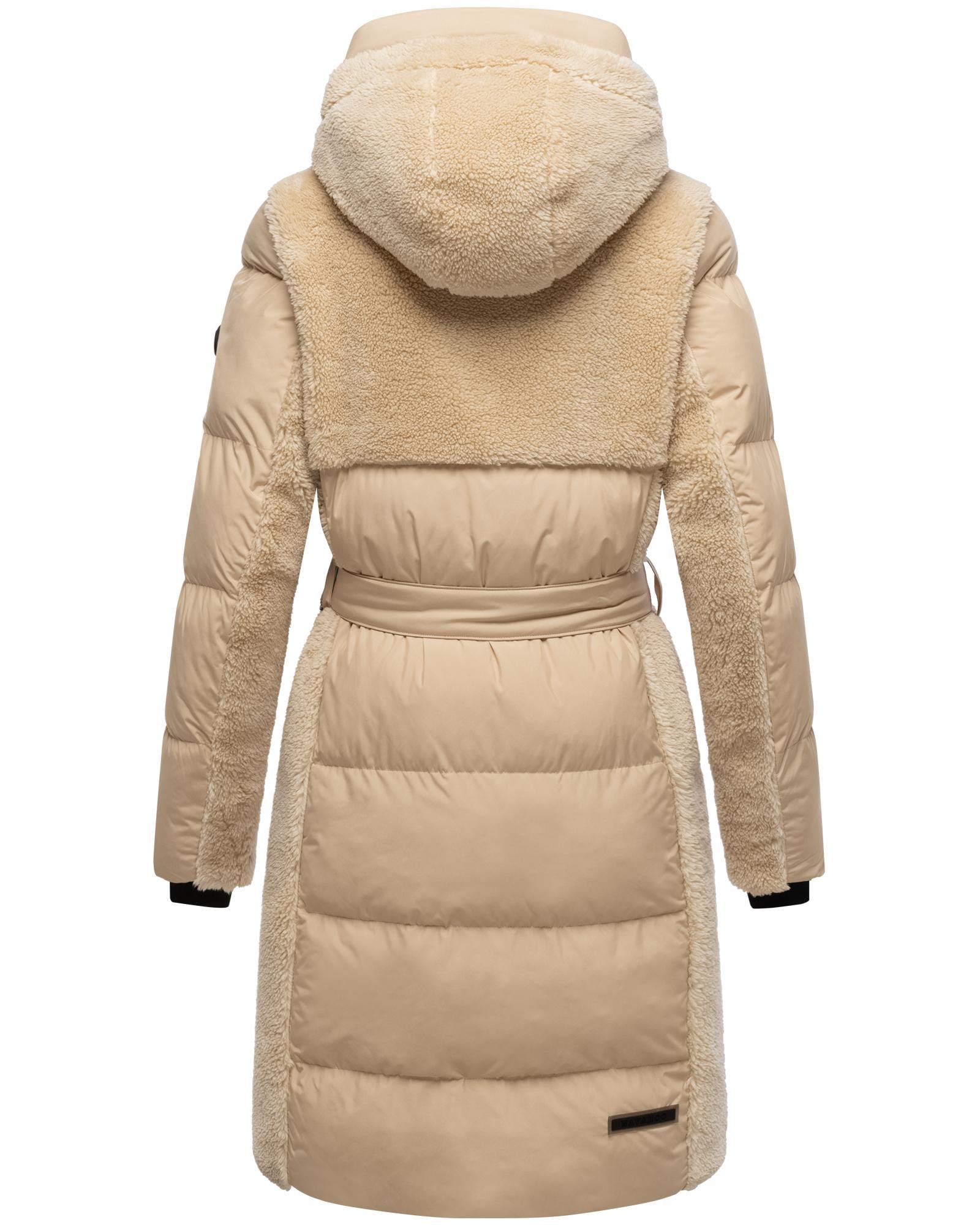 Navahoo Wintermantel »Funkelteddy 14«, warmer Mantel mit Teddyplüsch-Akzenten und Taillengürtel
