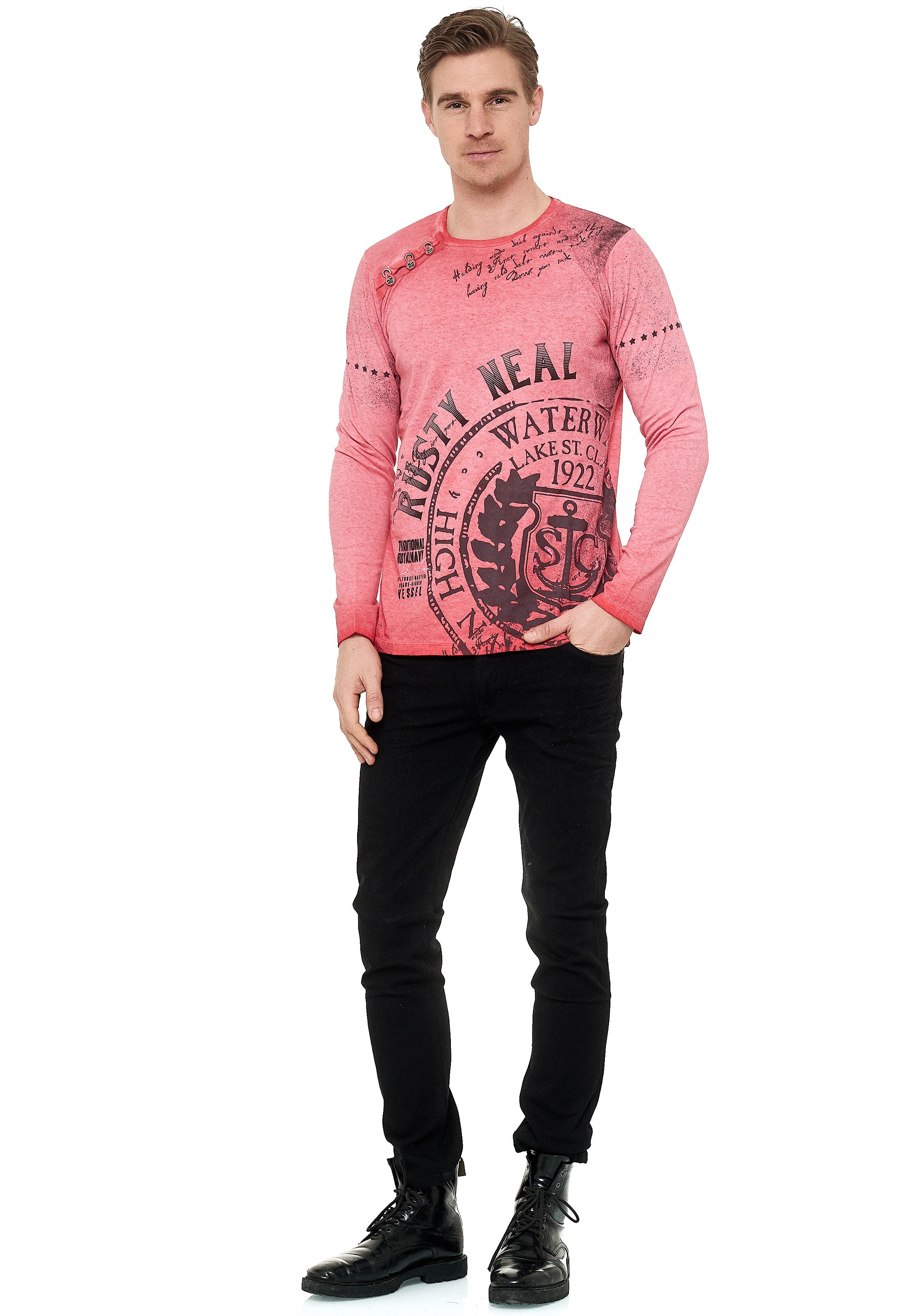 Rusty Neal Langarmshirt, mit Oil-Washed-Print