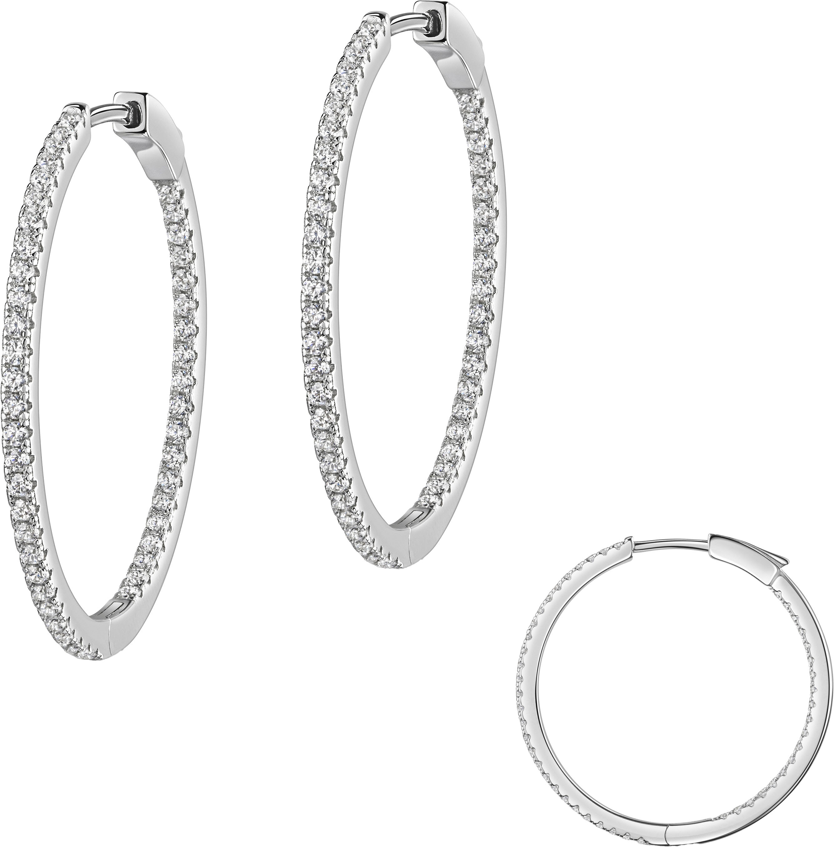 FIRETTI Damen Paar Creolen "Schmuck Geschenk Silber 925 Ohrschmuck Ohrringe", 35mm, Silber 925 (Sterlingsilber), silber, Silber 925 (Sterlingsilber),