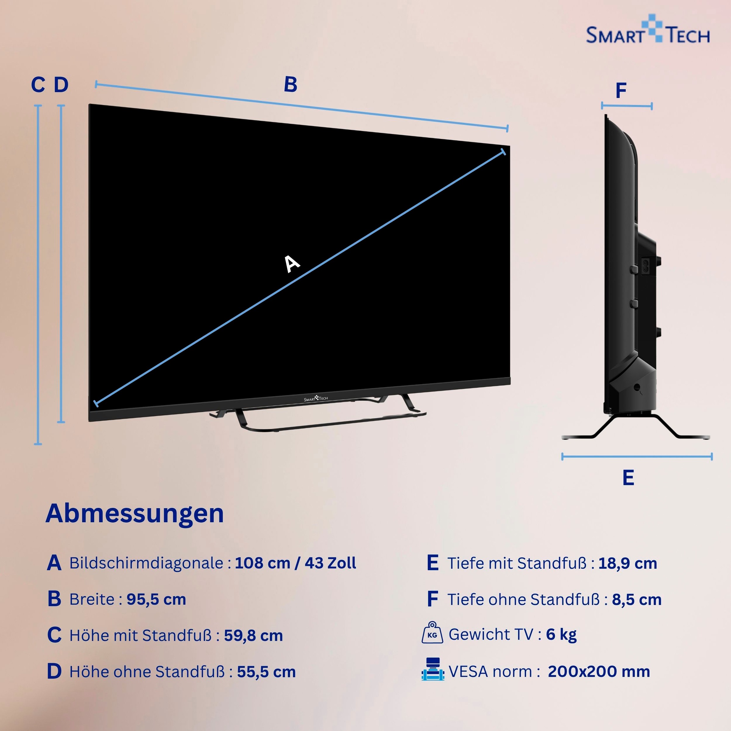 Smart Tech DLED-Fernseher »43FV02V« 108 cm/43 ″ Full HD Smart-TV