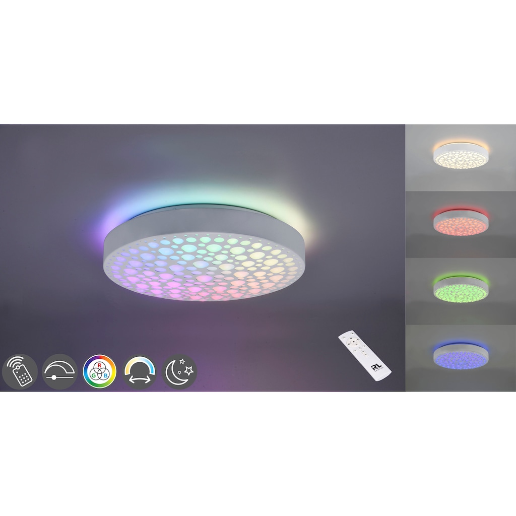 TRIO Leuchten LED Deckenleuchte »Chizu«, 1 flammig-flammig, Regenbogen RGB-Wechsel, dimmbar per Fernbedienung, Memory, Nachtlicht