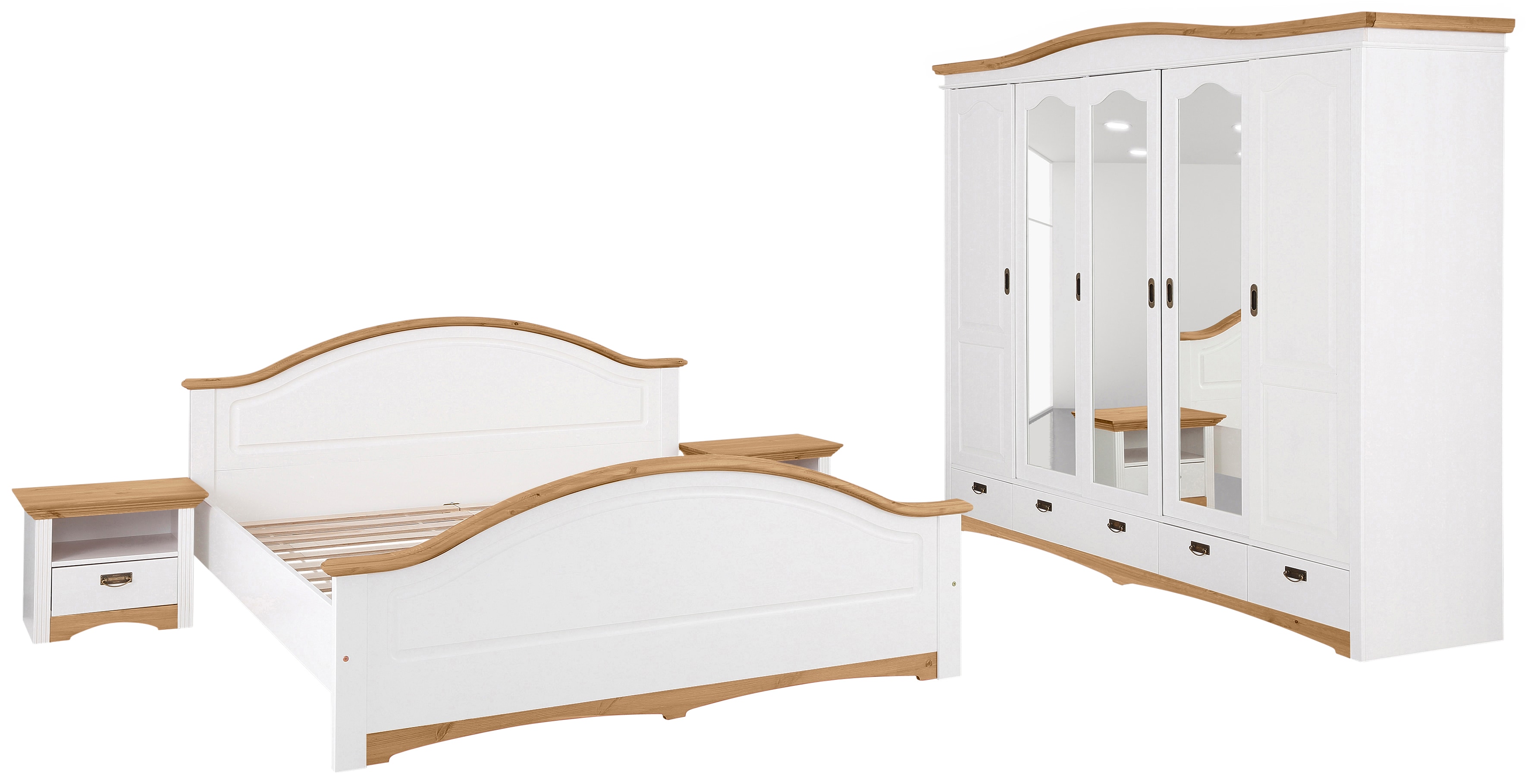 Schlafzimmer-Set HOME AFFAIRE, gelb, Schlafzimmermöbel-Sets, ""Konrad", komplettes Schlafzimmer mit großem Schrank", mit 5-trg. Kleiderschrank, Bett