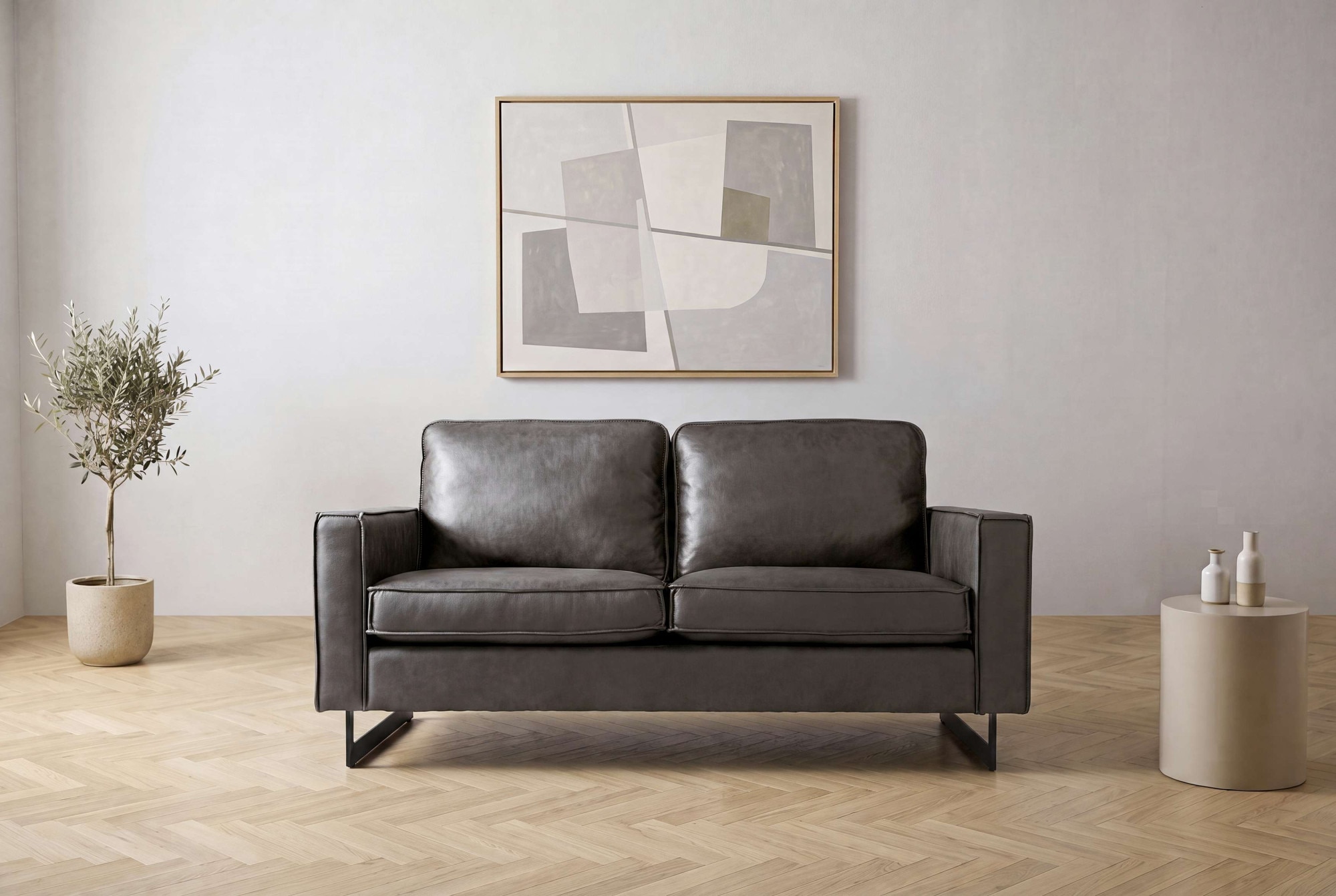 OTTO home 2-Sitzer "Pinto, 166 cm, Cord, Chenille, Lederoptik" mit Keder, schwarze Metallfüße, Wellenunterfederung