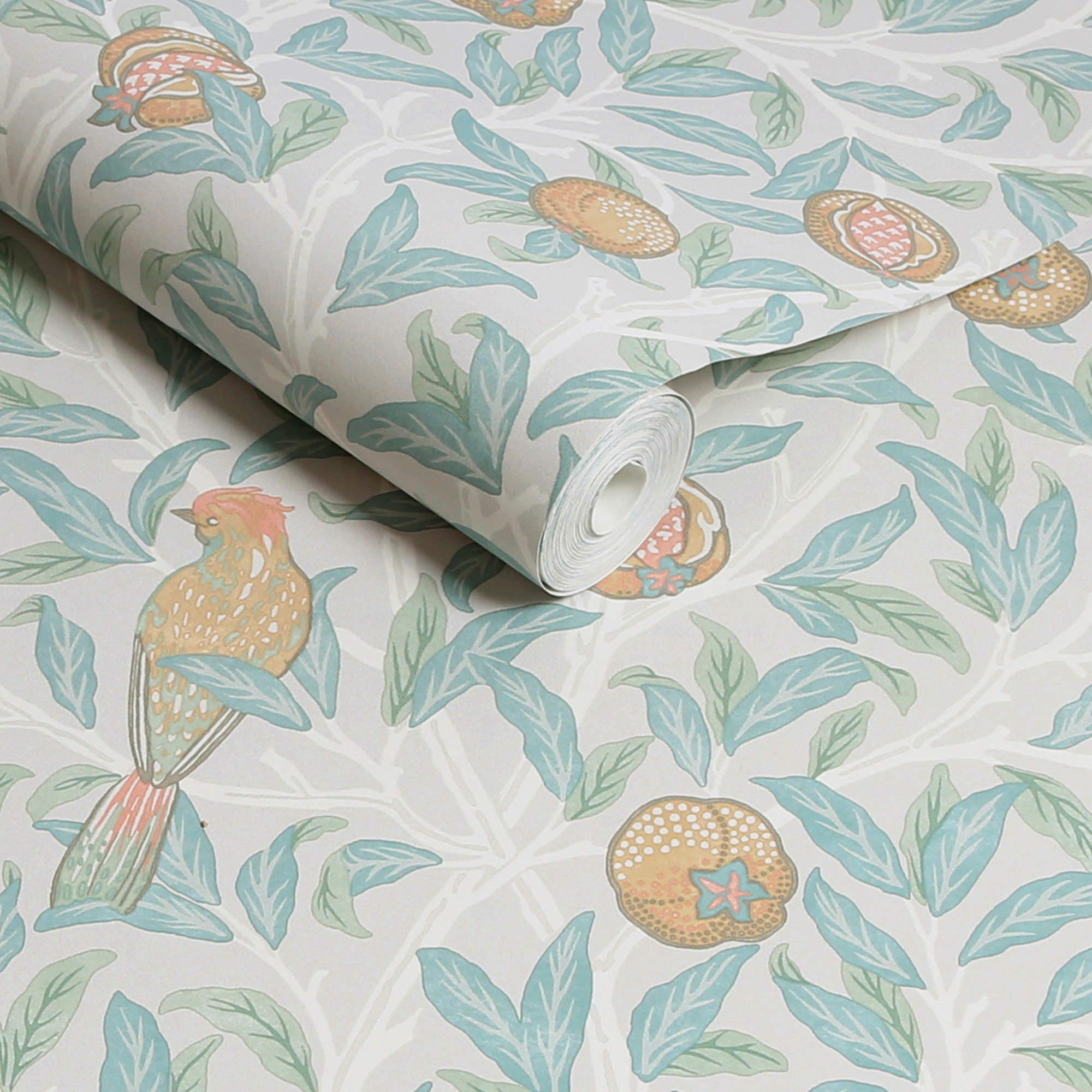 William Morris At Home - Papier peint intissé William Morris Bird & Pomegranate Duck Egg 1005 x 52cm Vert, orangé, beige