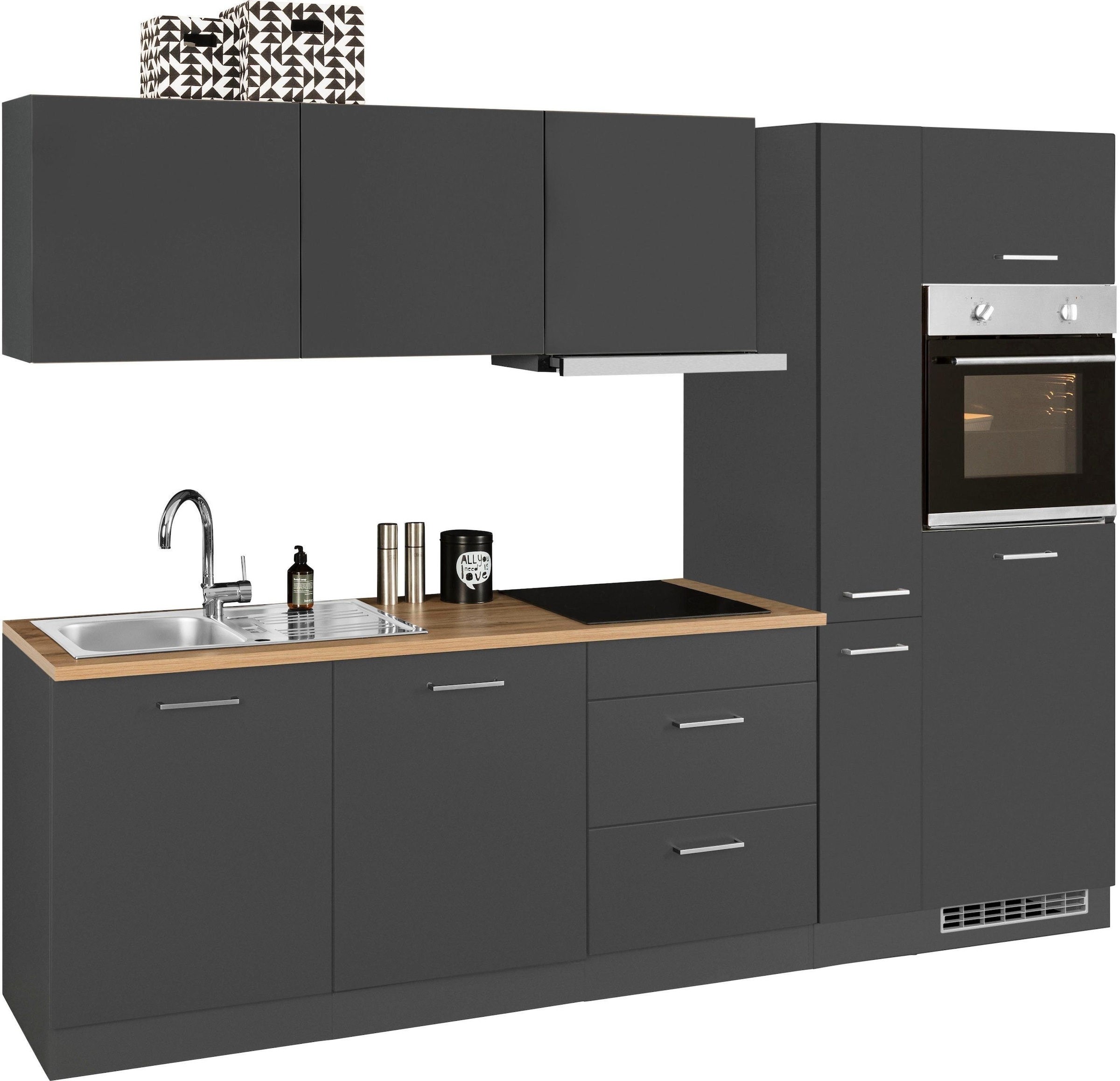 KOCHSTATION Küchenzeile »KS-Kehl«, mit E-Geräten, Breite 270 cm, inkl. Kühlschrank und Geschirrspüler