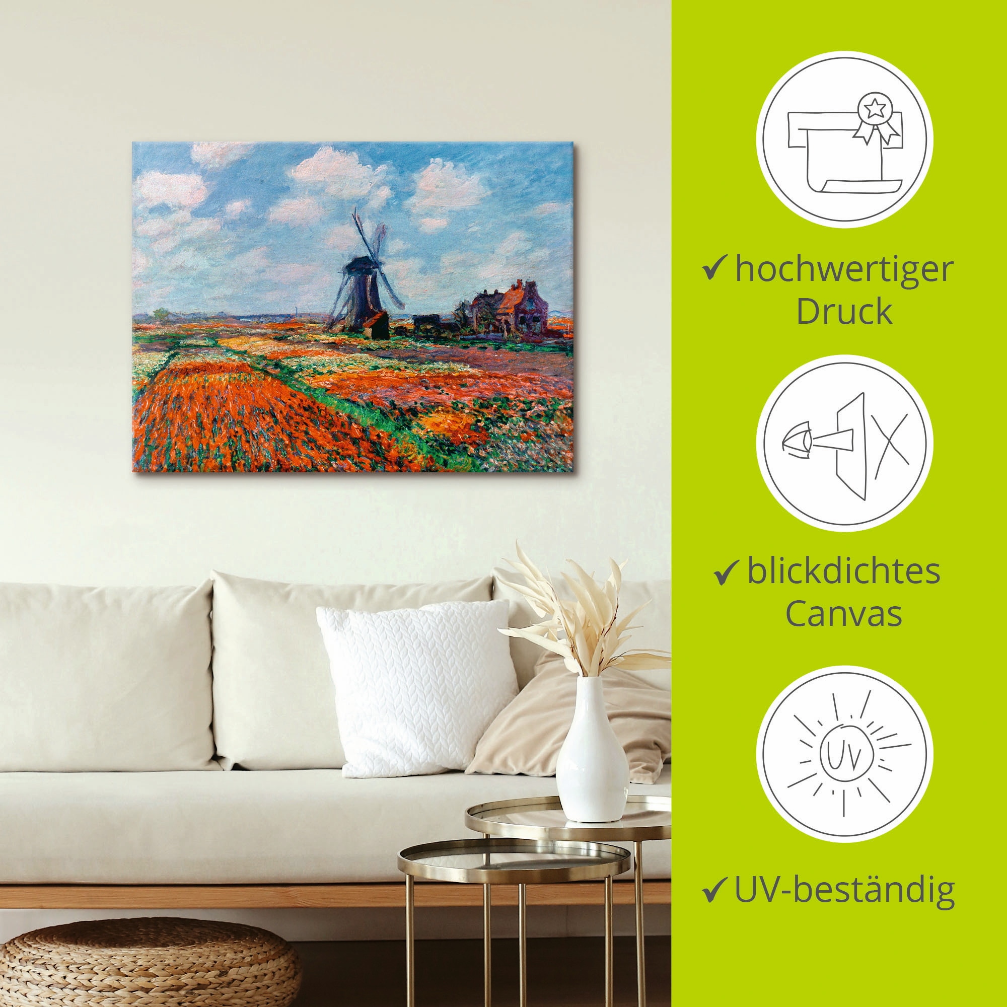 Artland Leinwandbild »Tulpenfelder in Holland, 1886«, Blumenwiese, (1 St.), auf Keilrahmen gespannt