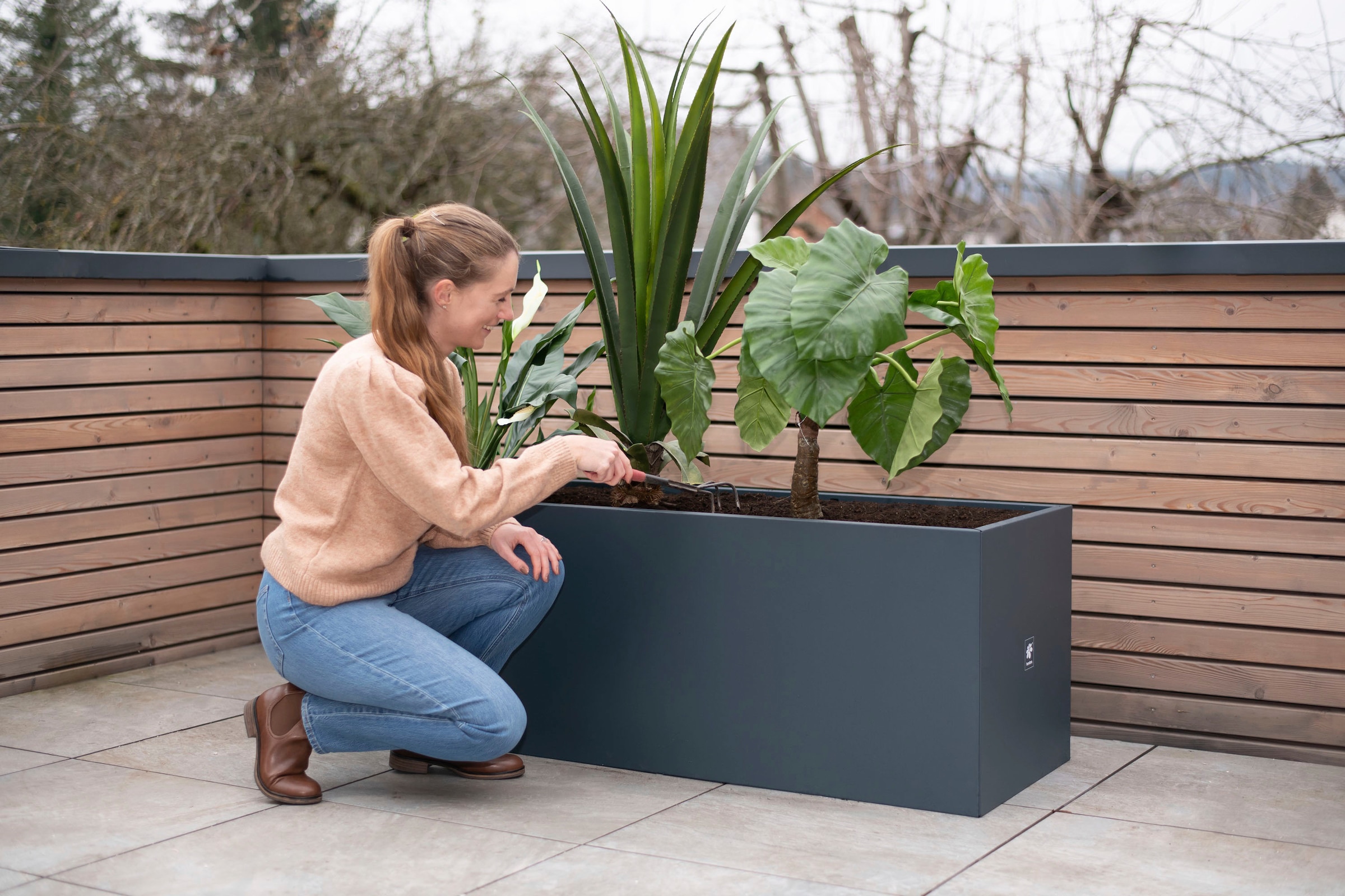 Herstera Garden Blumenkasten, aus Stahl, 150x50x50 cm, anthrazit