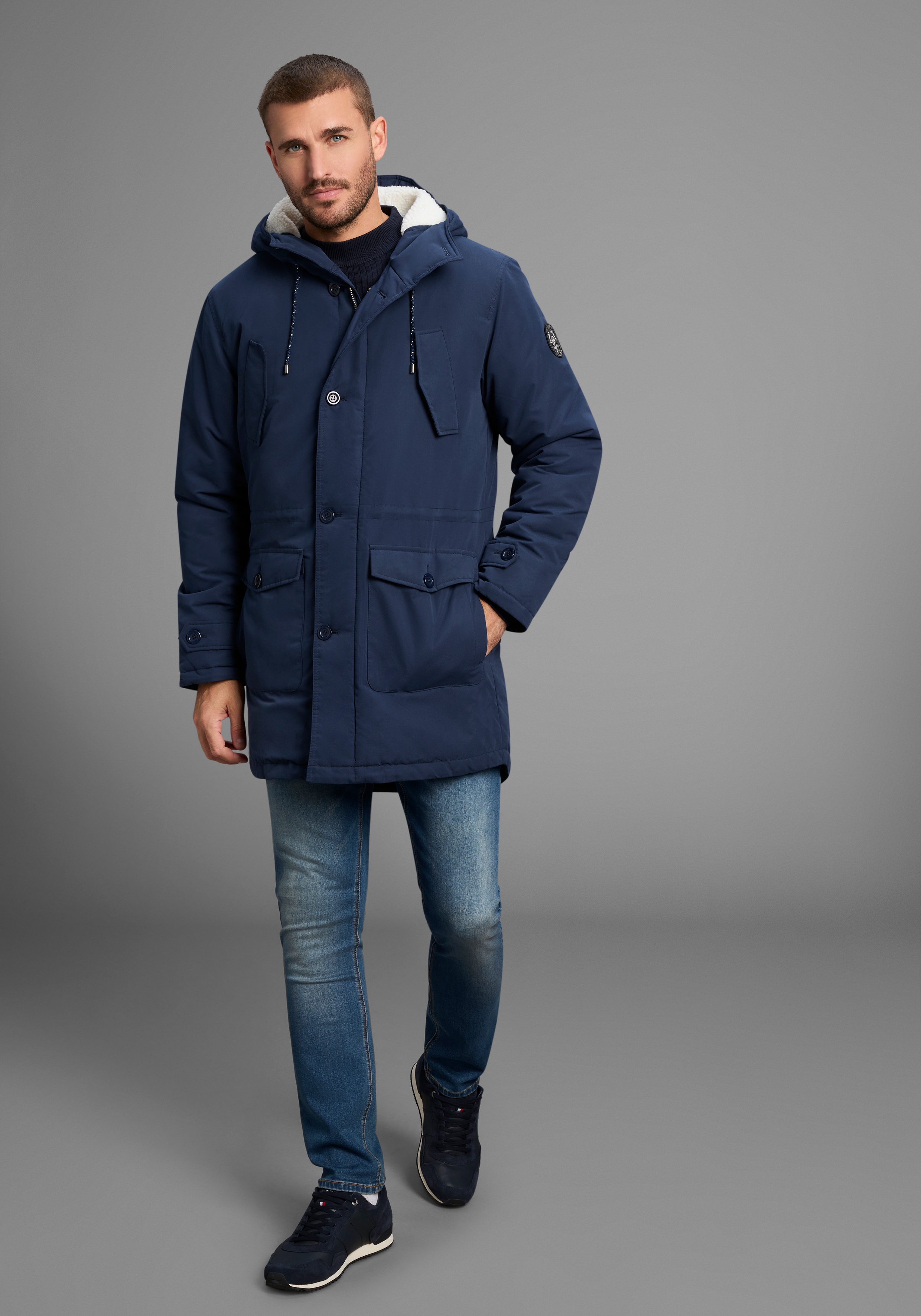 Thumbnail - Bruno Banani Parka mit Kapuze Winterjacke mit Teddy Fleece gefüttert und anpassbarer Kapuze