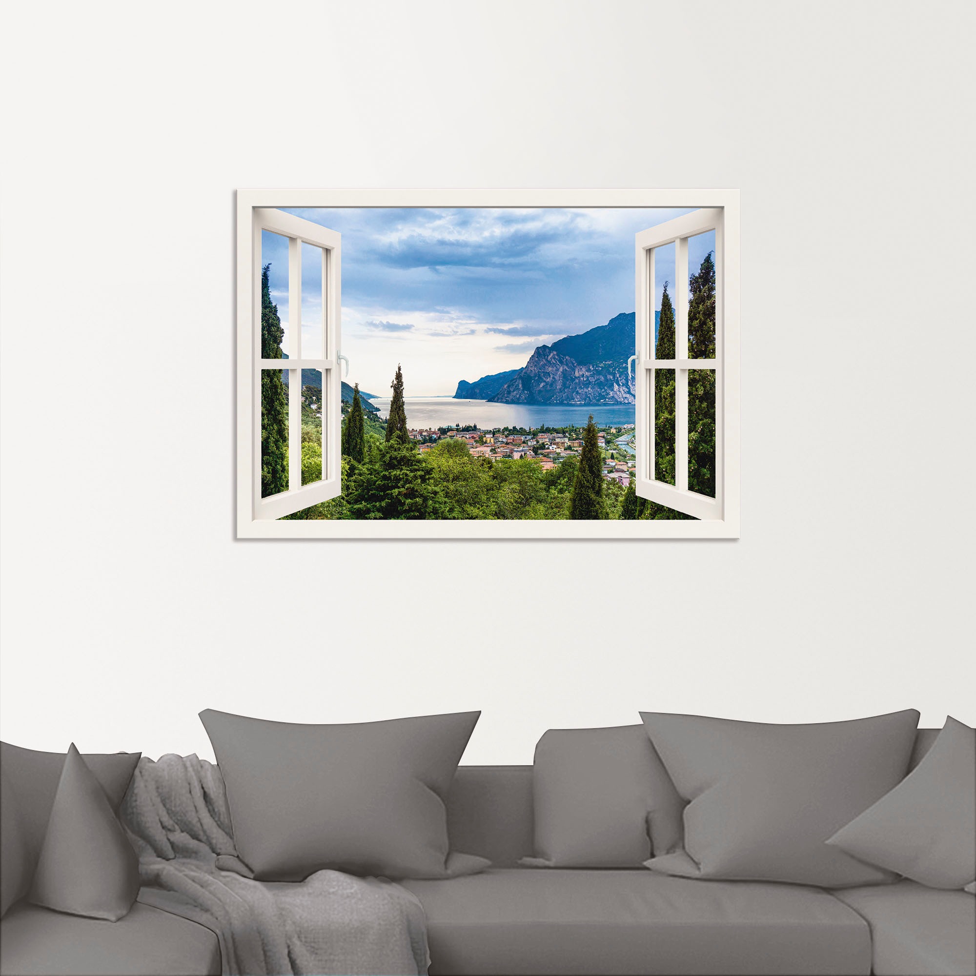 Artland "Gardasee durchs weiße Fenster" Seebilder 1 Stk. tlg. als Alubild, günstig online kaufen