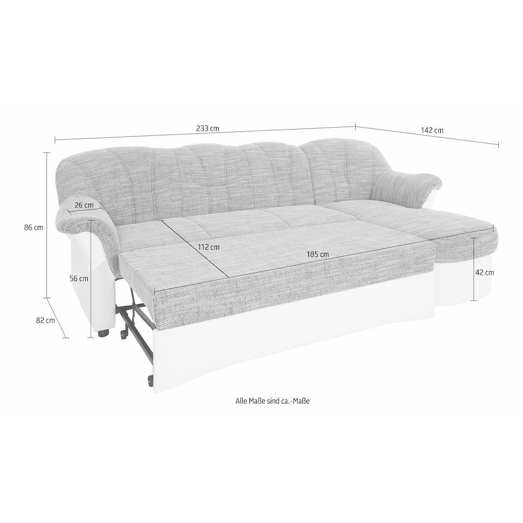 DOMO collection Ecksofa »Flores Schlafsofa, B/T/H: 233/142/86 cm, L-Form«