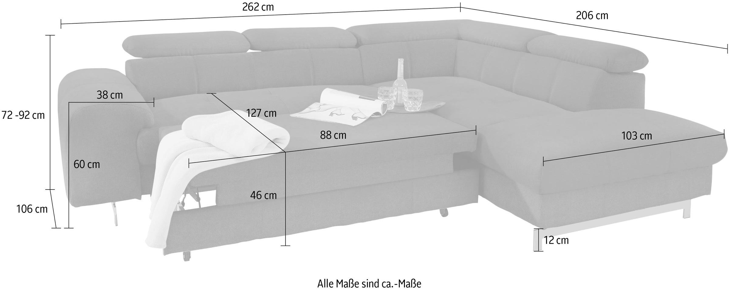 COTTA Polstergarnitur »Chef«, (Set, 2 tlg.), bestehend aus Ecksofa und Hocker, mit Kopfteilverstellung