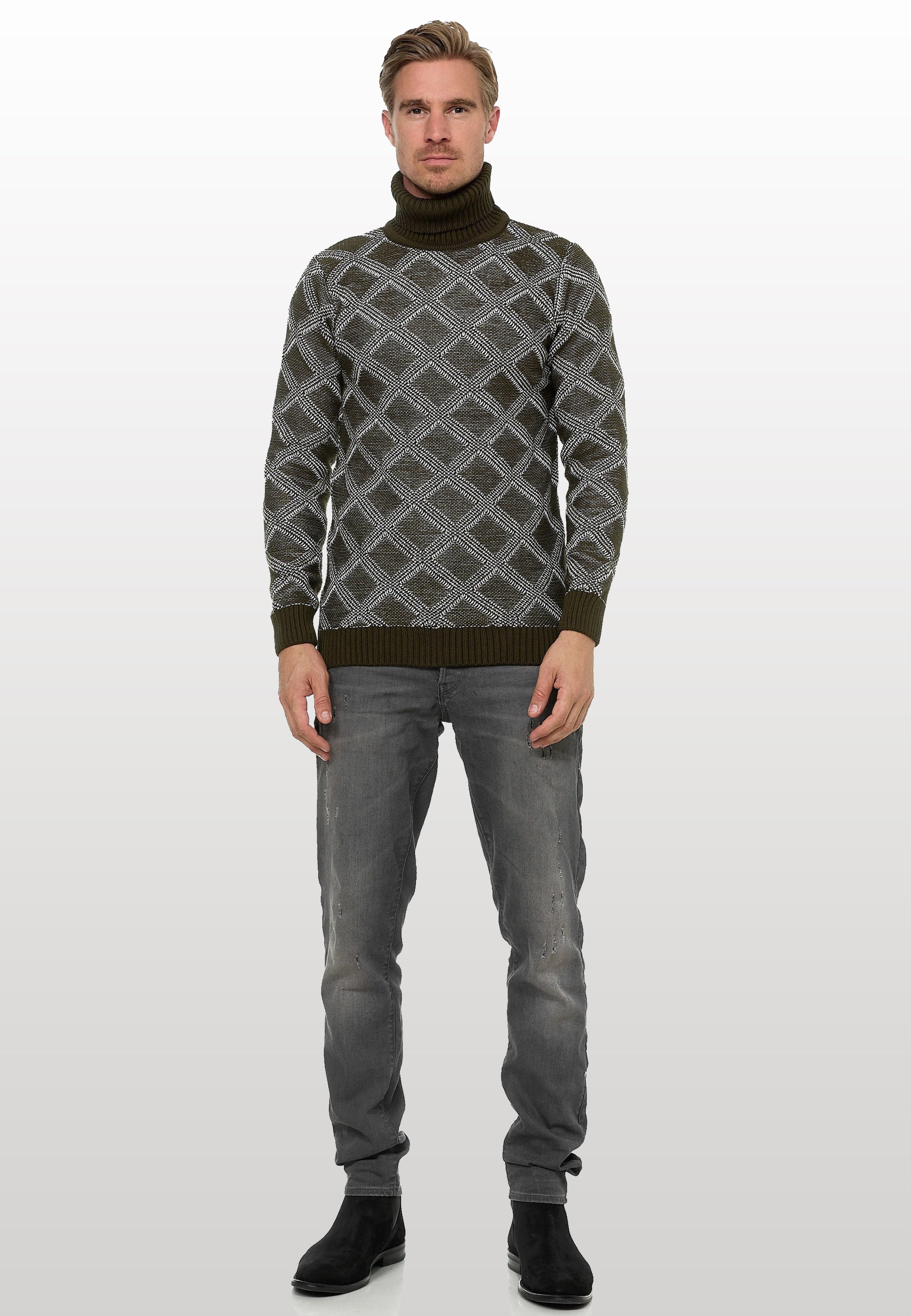 Rusty Neal Rollkragenpullover, mit stylischem Karo-Muster
