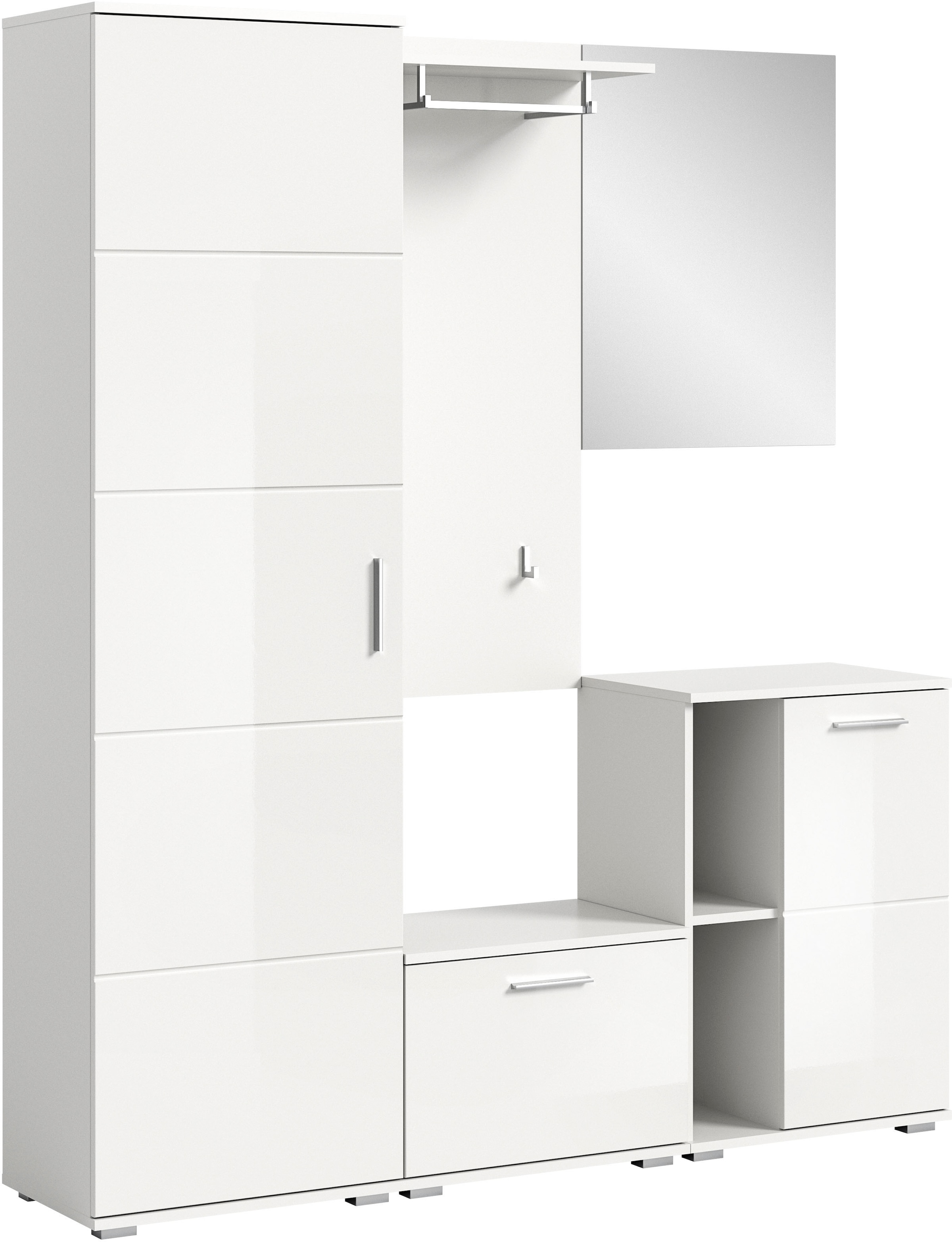 INOSIGN Garderoben-Set »Valge, Breite 165 cm, 5-teiliges Set, bestehend aus:«, (5 St.), Garderobenschrank, Sitzbank, Garderobenpaneel, Schuhschrank & Spiegel