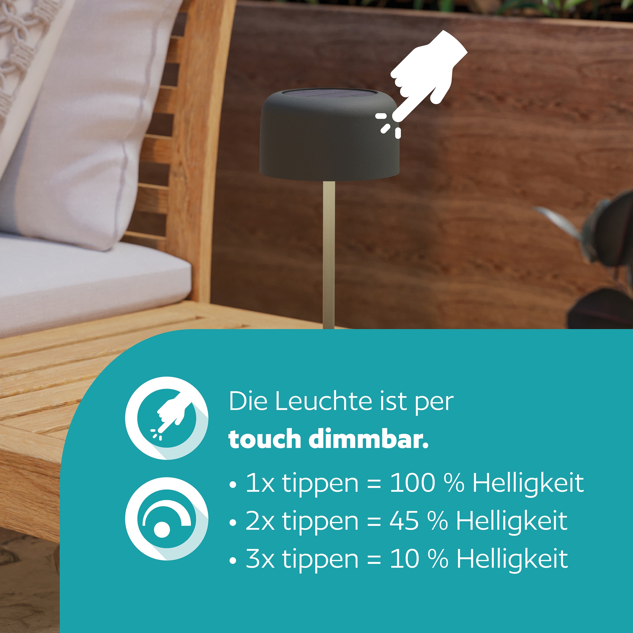 EGLO Tischleuchte »ROCCANOVA Tischlampe - Stahl - SOLAR-LED - 2,8W - IP44« LED-Modul 1 Stk. Warmweiß Solarleuchte, Außentischleuchte, Akku, Leselampe, H30 x Ø13,5 cm