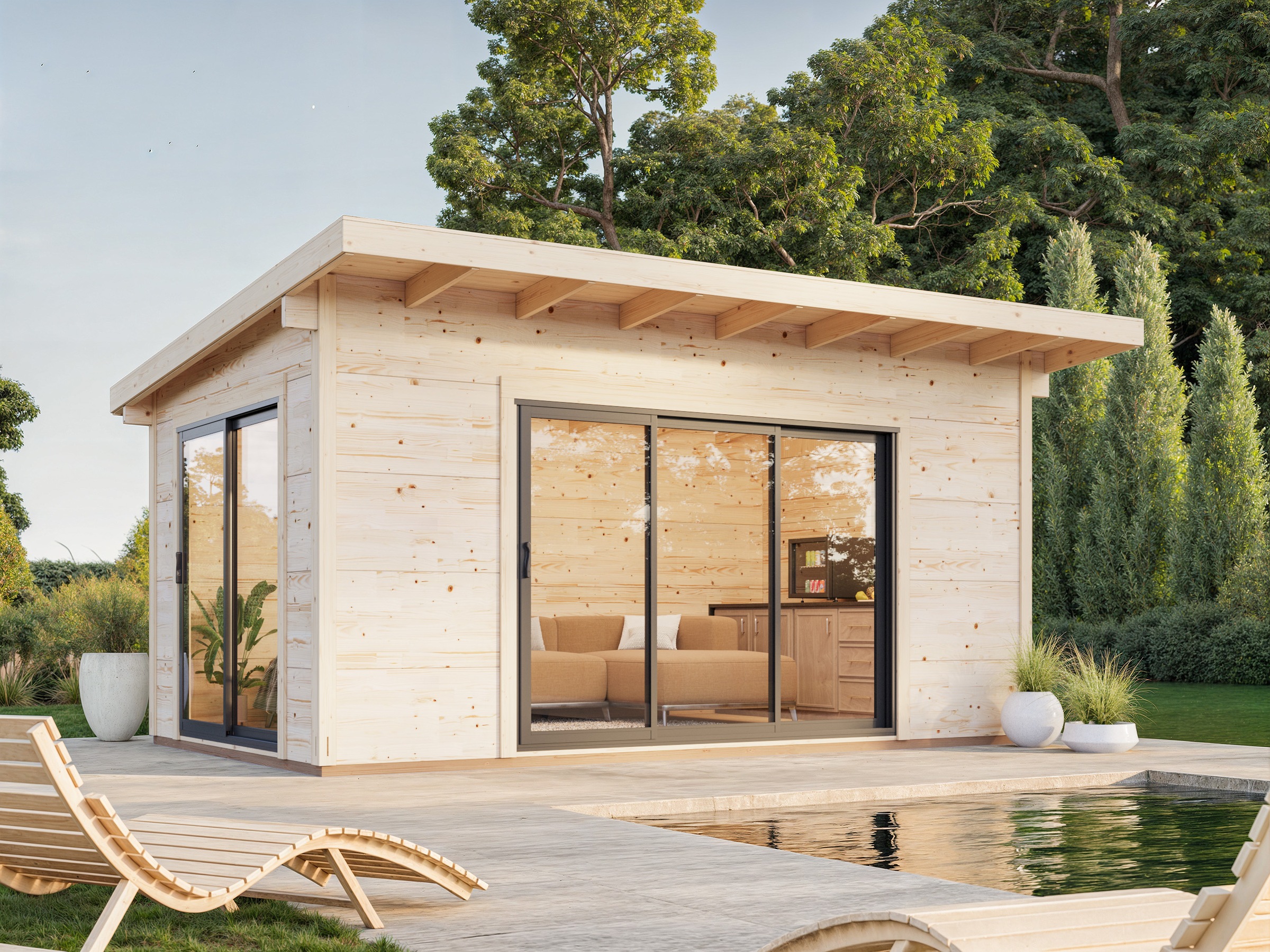 Palmako Grace 5m x 3m Double Glazed Pent Log Cabin Sliding Doors Plus (56mm)