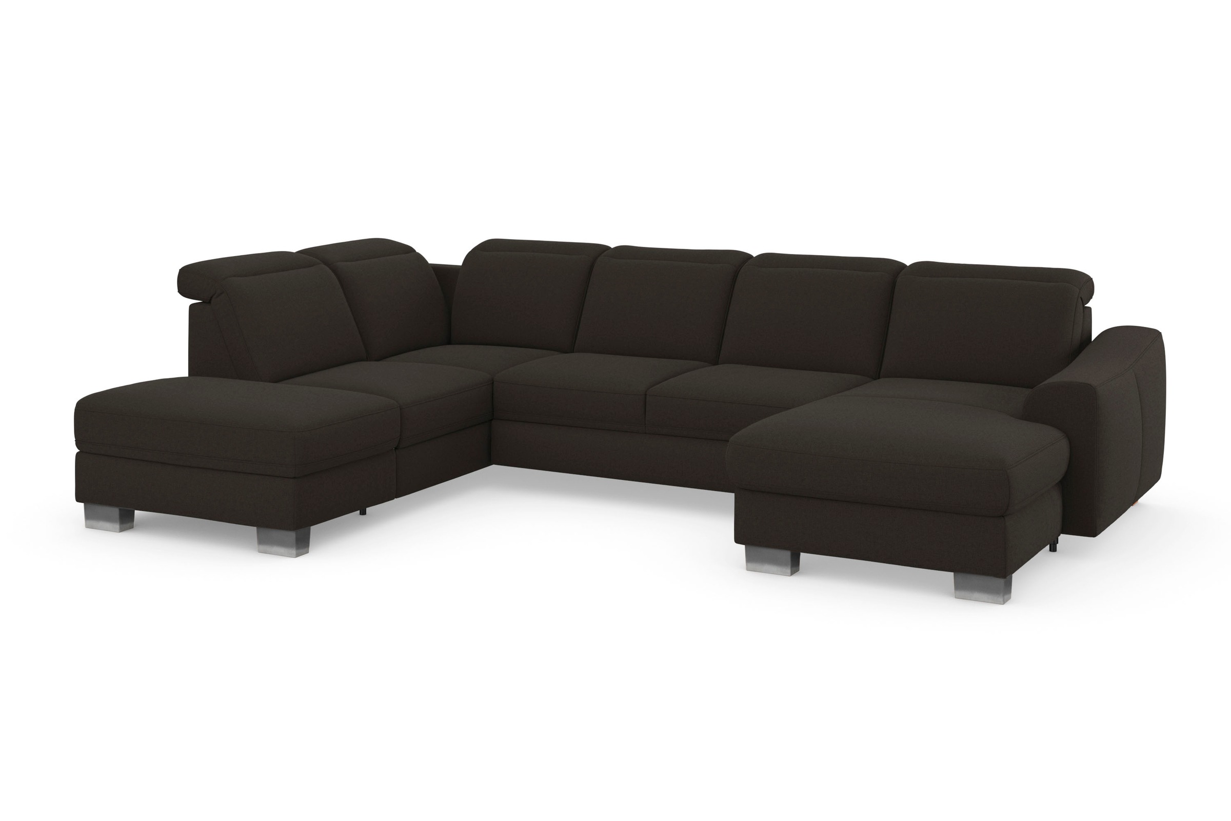 Wohnlandschaft SIT & MORE "Dundee U-Form", braun (espresso), B:338cm H:86cm T:219cm, Sofas, Wohnlandschaft, mit Federkern und Edelstahlfüßen, wahlweise mit Kopfteilverstellung 3