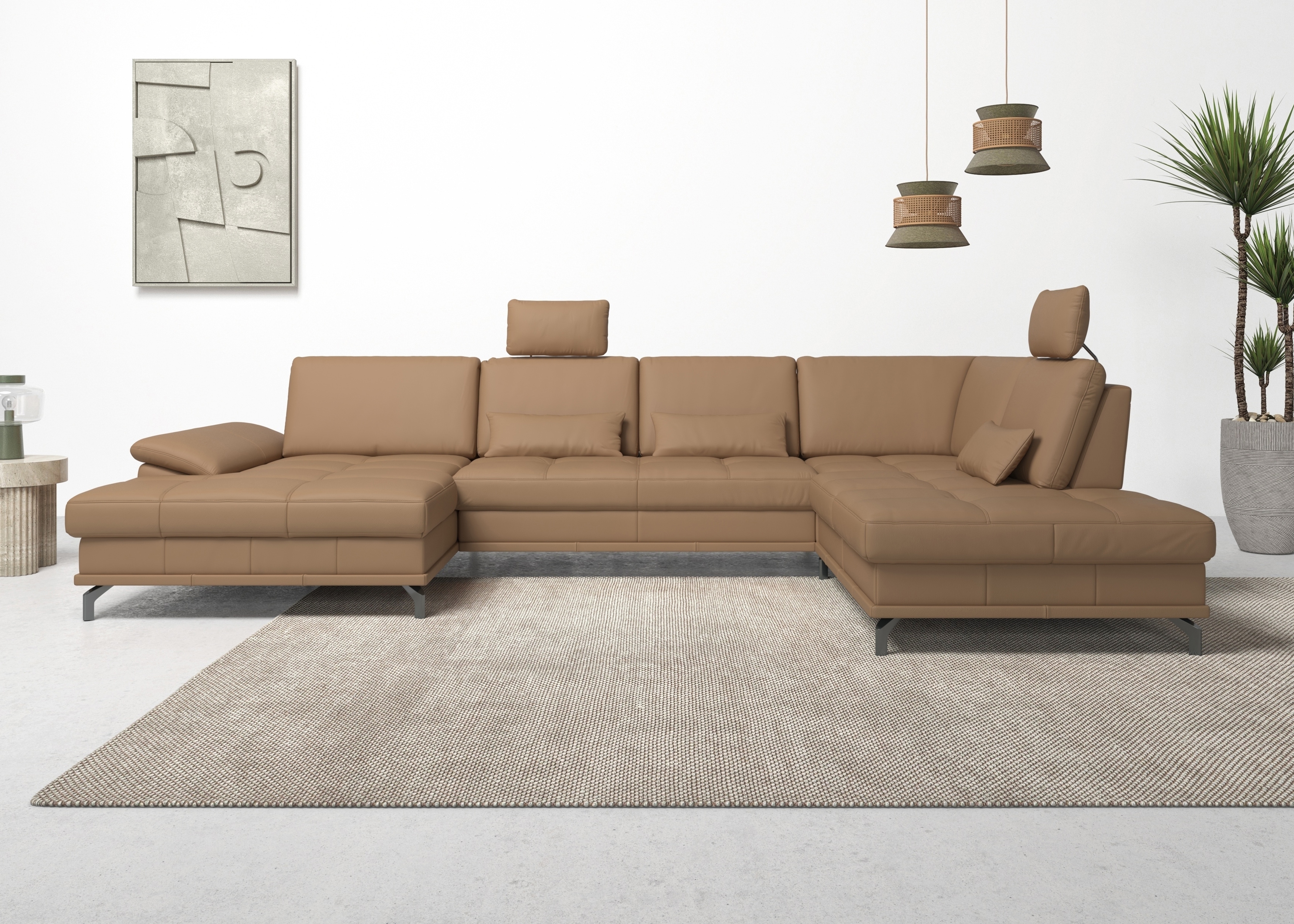 OTTO home Wohnlandschaft "Costello U-Form, B: 363 cm mit Sitztiefen-, Armteilverstellung &" 3 Nierenkissen, optional Schlaffunktion & Bettkasten