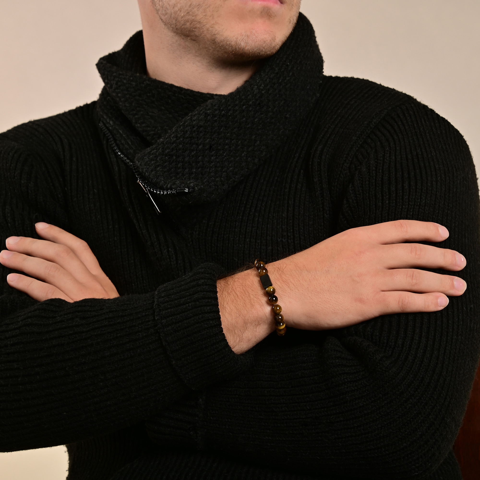 Adelia´s Gliederarmband »Herren Armband – Kugelarmband aus Edelstahl mit Tigerauge 21 cm« Ideal als Geschenk für besondere Anlässe