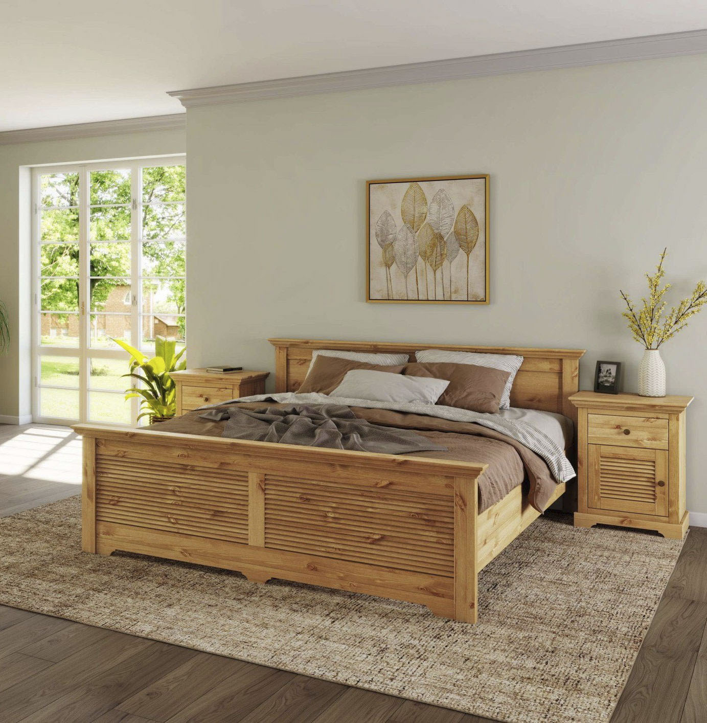 OTTO home Bett "Rauna, Landhausstil, edles Design mit Lamellen und Kassetten, 2 Farben" Breite/Belastbarkeit 180cm=220 KG, 90cm=120KG, FSC zertifiziertes Kieferholz, massive Qualität mit Lattenrost