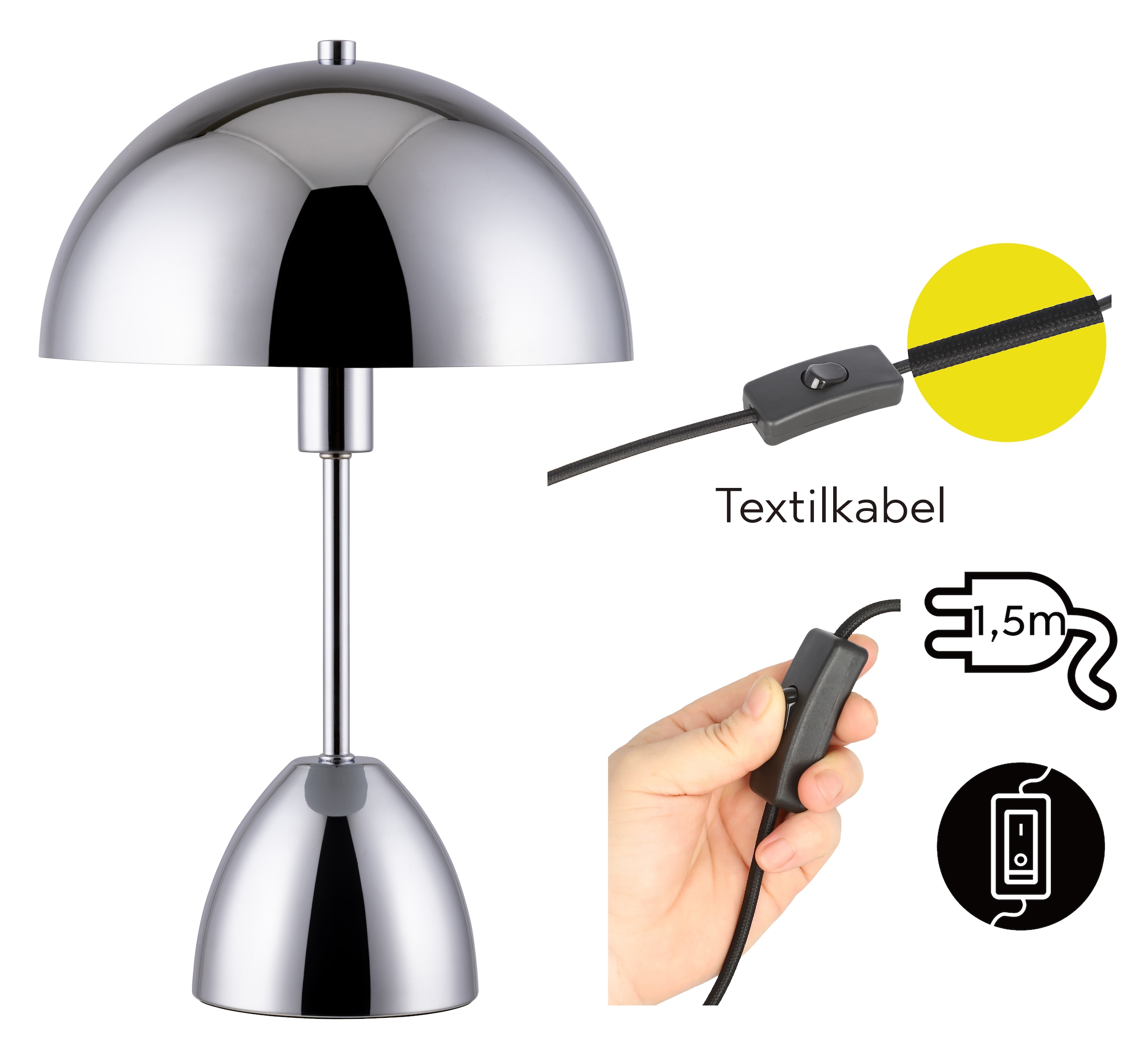 OTTO home Tischleuchte »Dorrio« E14 1 Stk. Pilzleuchte standfest Textilkabel blendfreie Nachttischleuchte