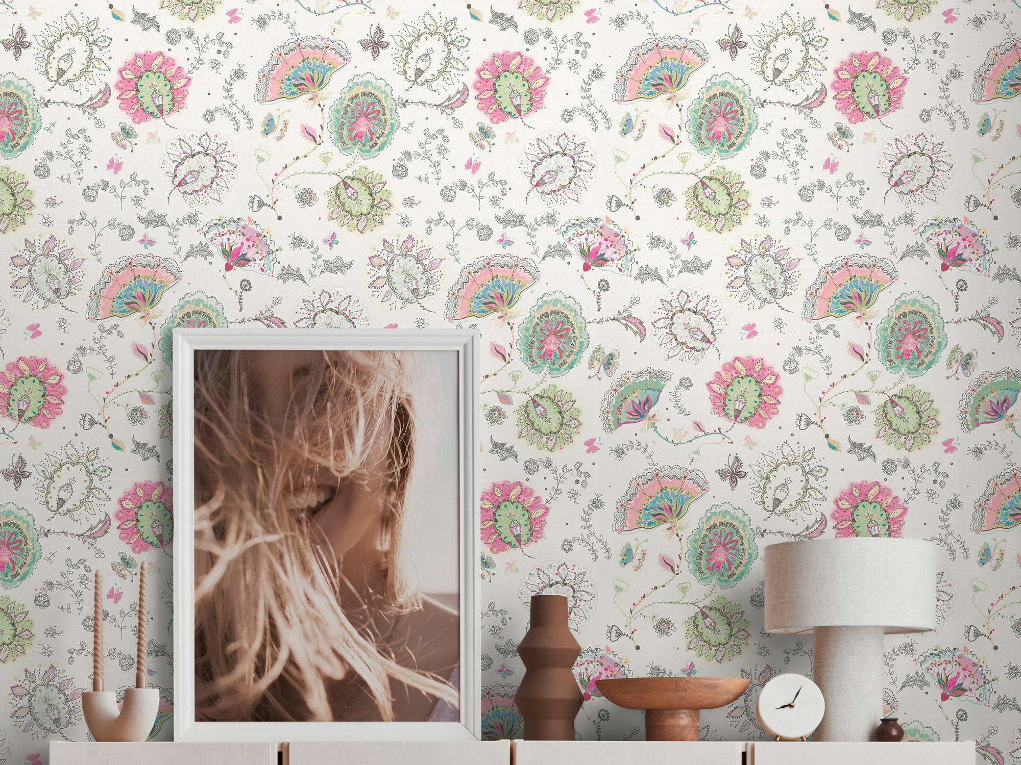 living walls 1100000002199 "House of Turnowsky Designer zarte Blümchentapete" gemustert matt neutral leicht strukturiert Mädchenzimmer Mandala Tapeten Wohnzimmer Schlafzimmer Küche Design