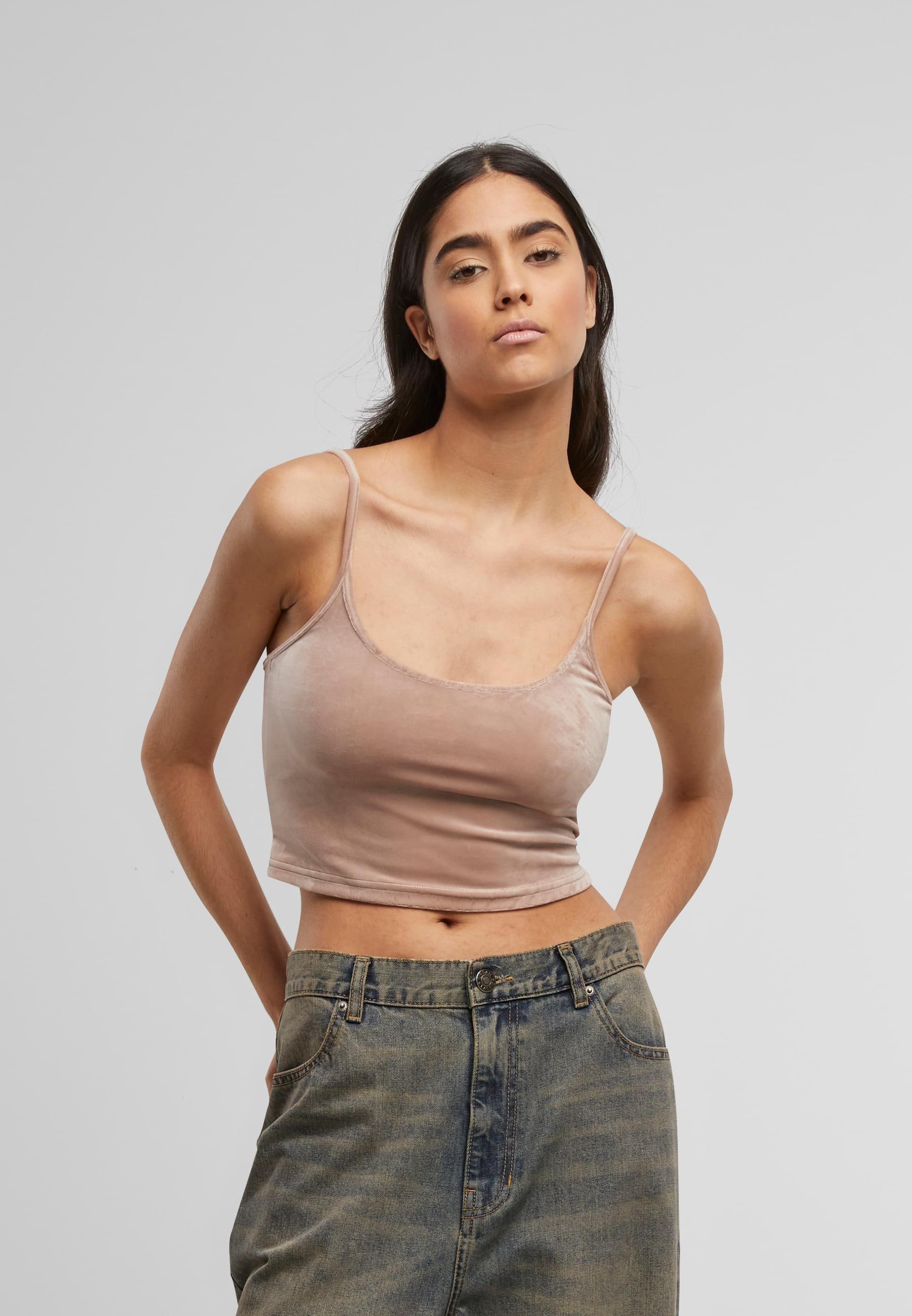 URBAN CLASSICS Muskelshirt »Urban Classics Ladies Short Velvet Top«, (1 tlg.)