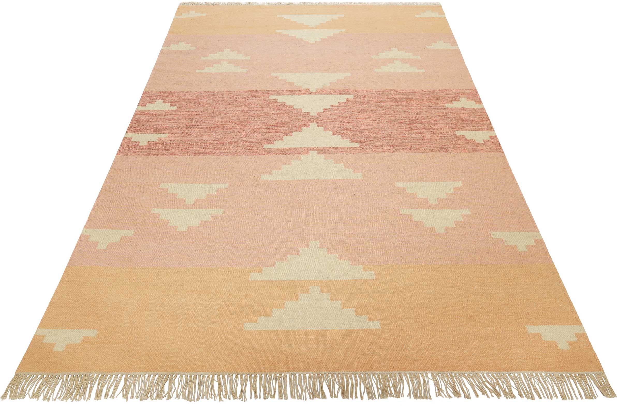 Green Looop Teppich "Soleil GL-82106" rechteckig 5 mm Höhe handgewebter Naturfaserteppich aus 80% Wolle 20% Baumwolle, Fransen