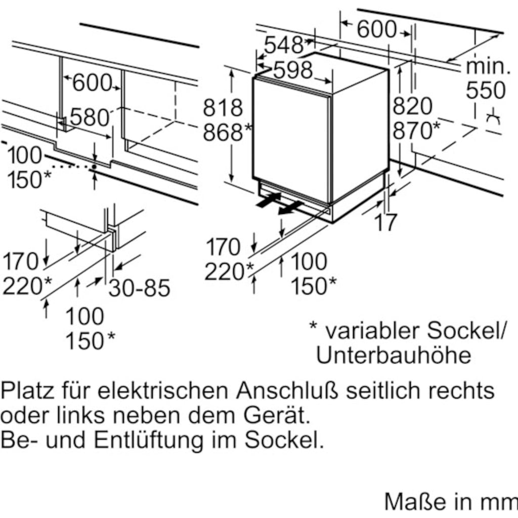 BOSCH Einbaukühlschrank »KUR15ADF0«, KUR15ADF0, 82 cm hoch, 59,8 cm breit